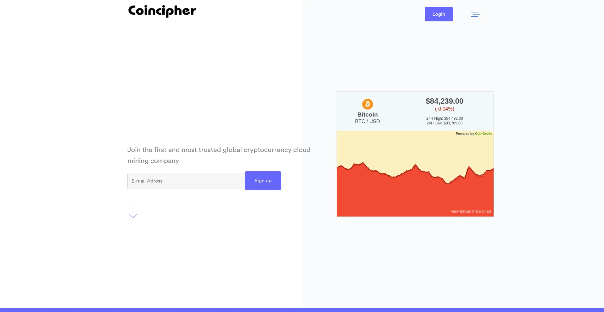 Website screenshot of Coincipher.co