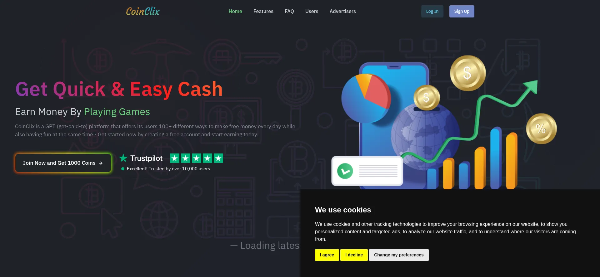 Website screenshot of Coinclix.co