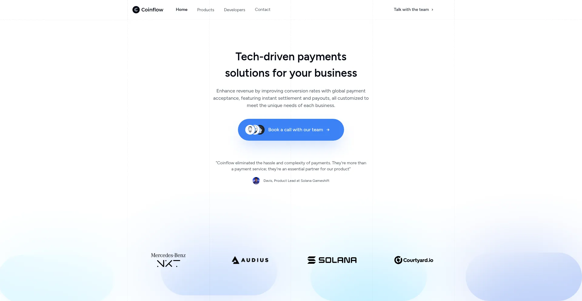 Website screenshot of Coinflow.cash