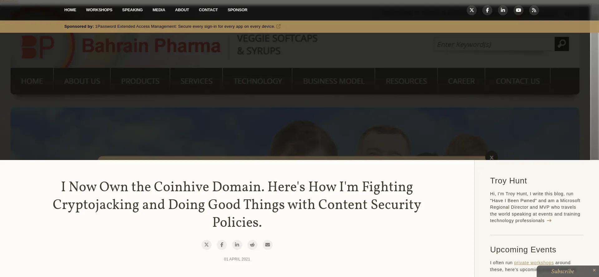 Website screenshot of Coinhive.com