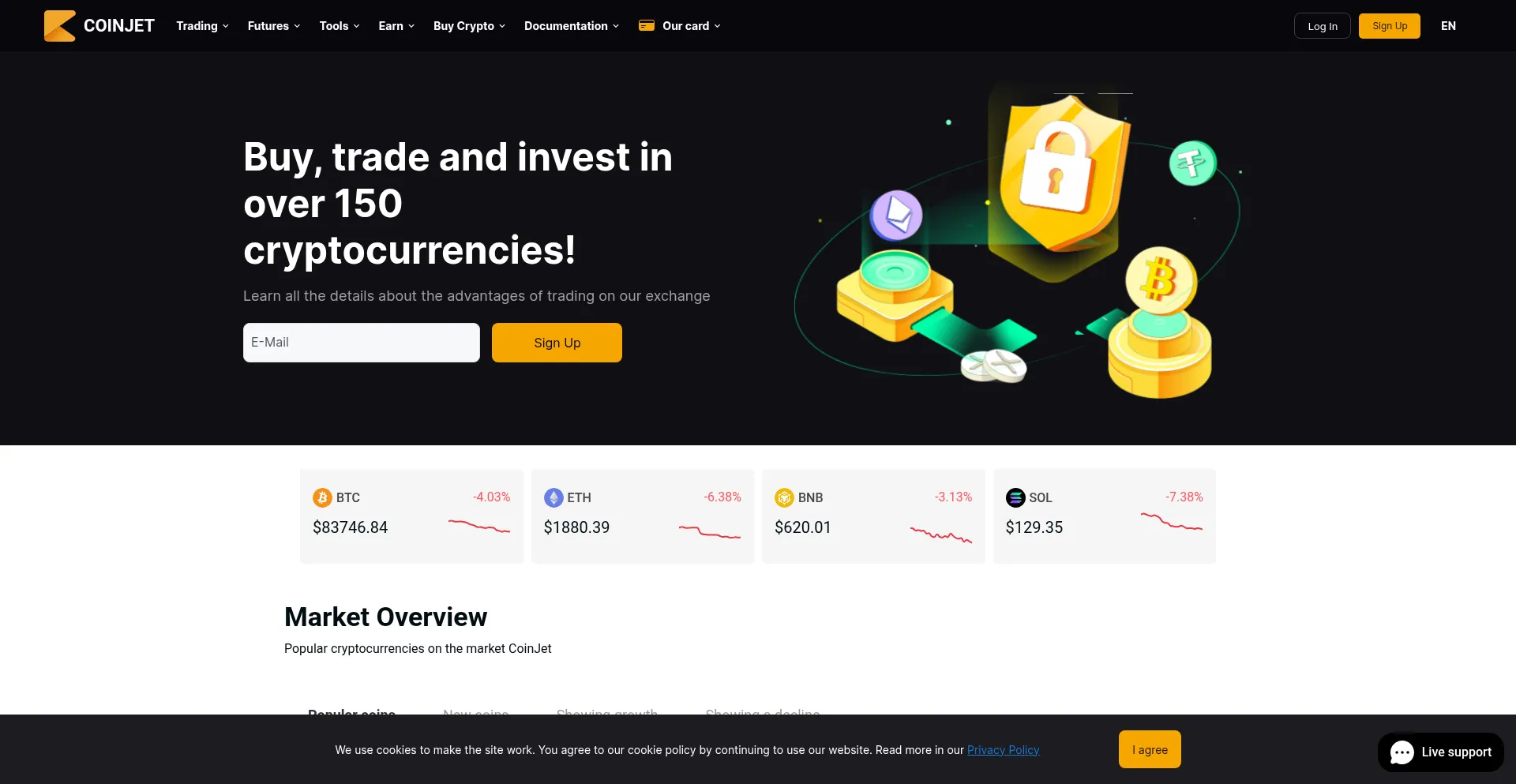 Website screenshot of Coinjet.io