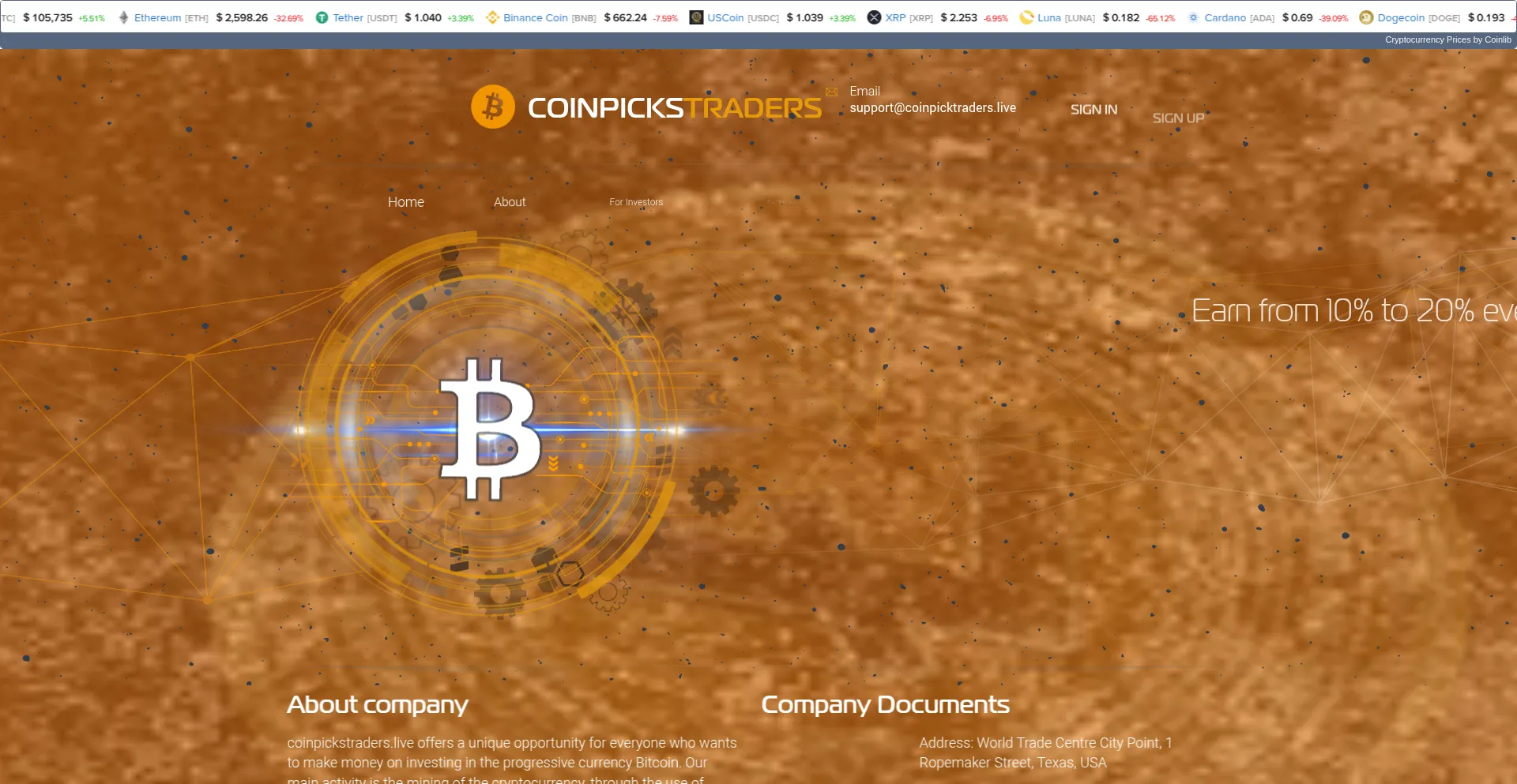 Website screenshot of Coinpickstraders.live
