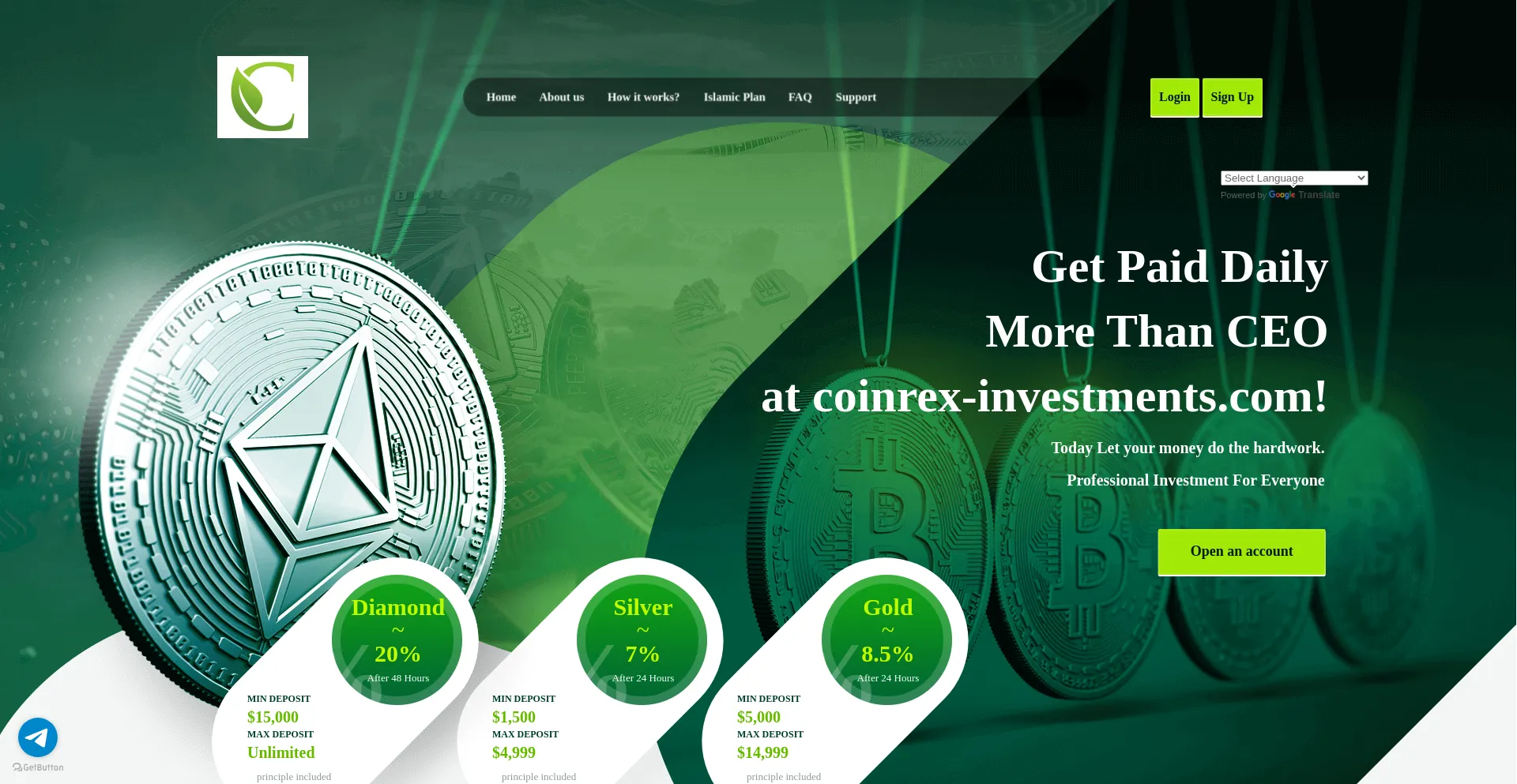 Website screenshot of Coinrex-investments.com