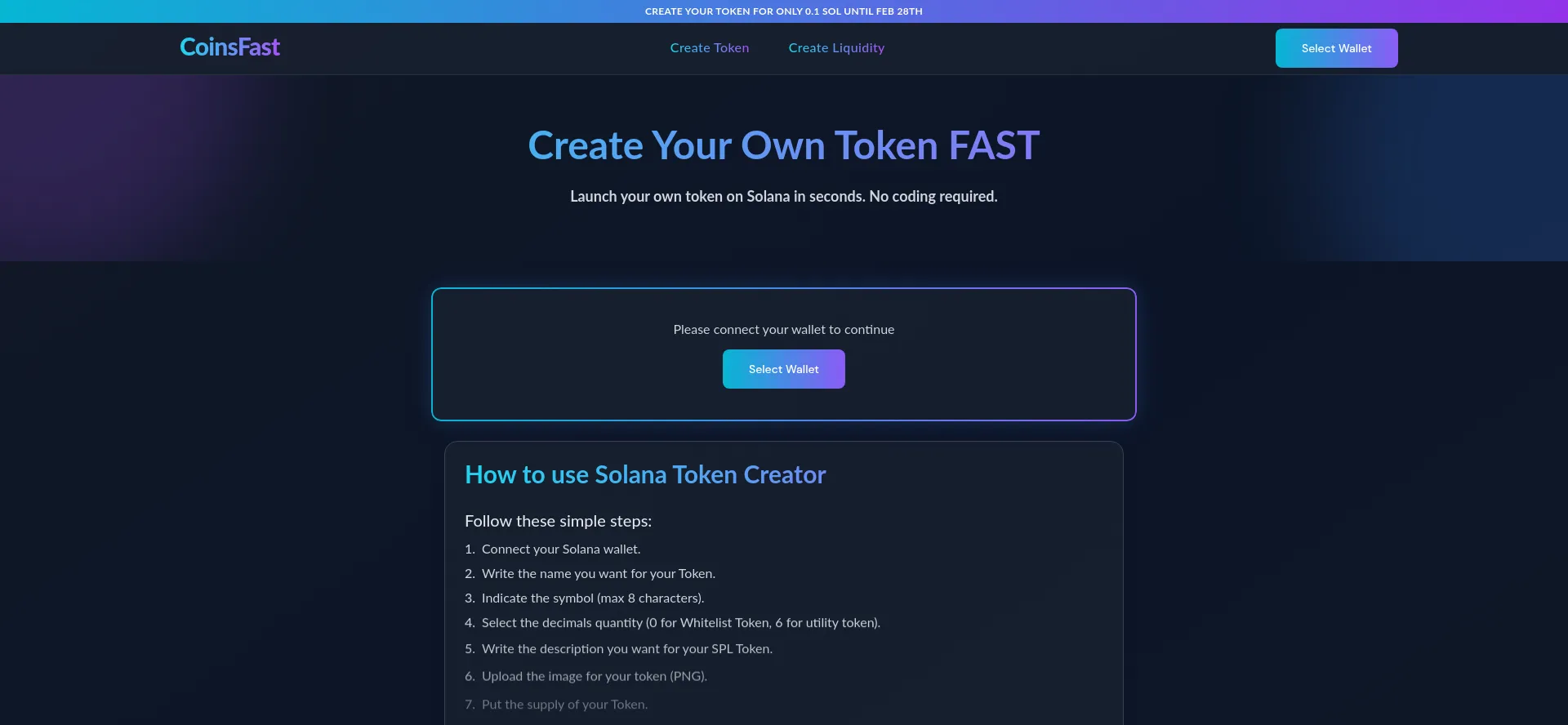 Website screenshot of Coinsfast.fun