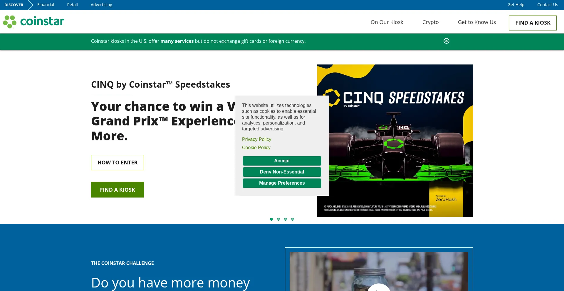 Website screenshot of Coinstar.com