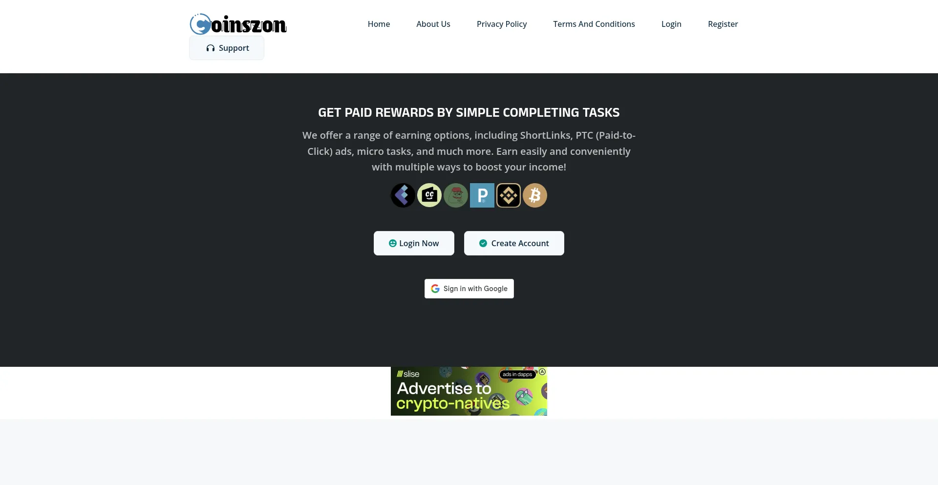 Website screenshot of Coinszon.com