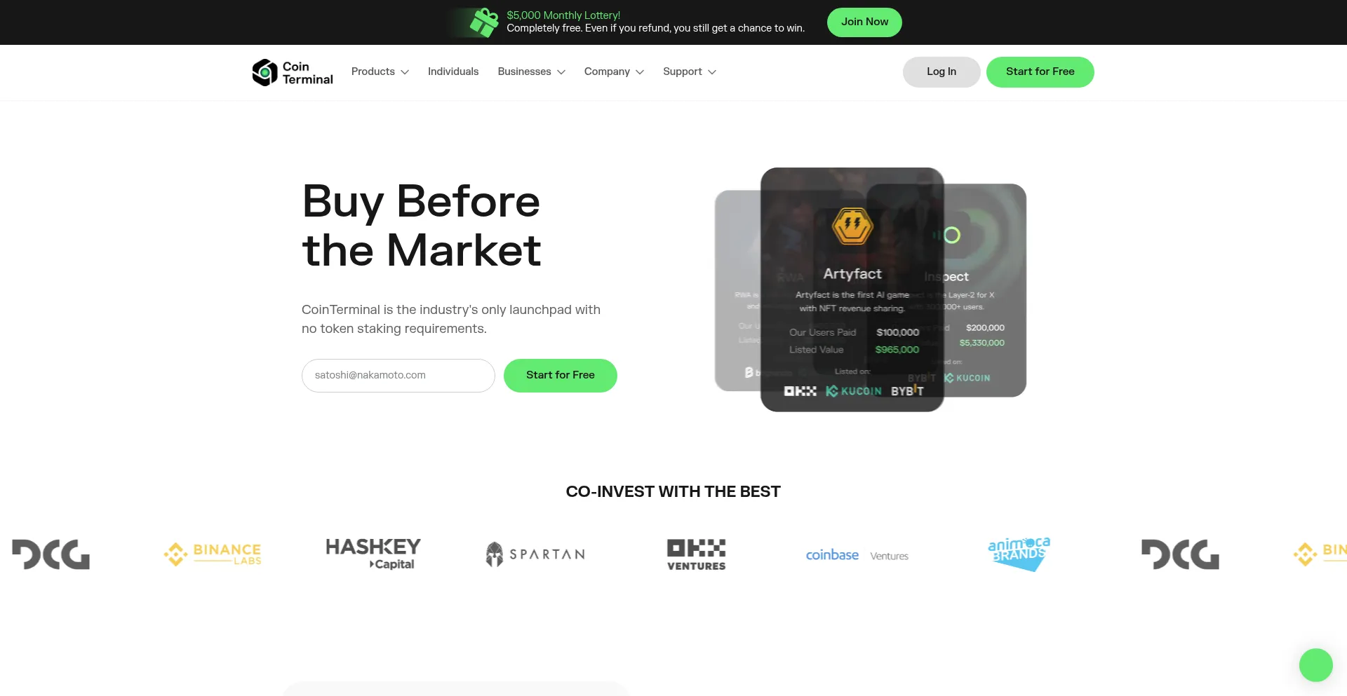 Website screenshot of Cointerminal.com