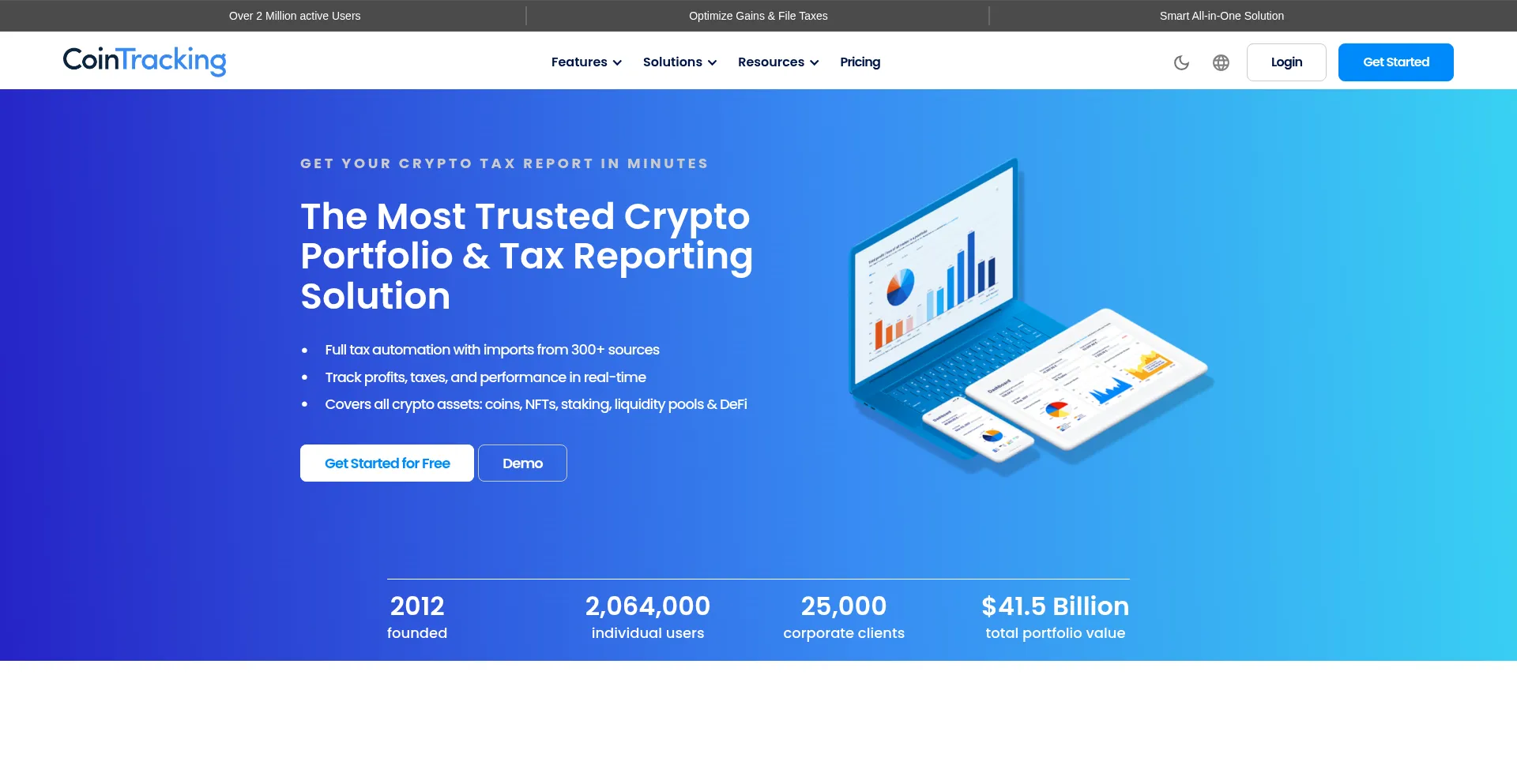 Website screenshot of Cointracking.com