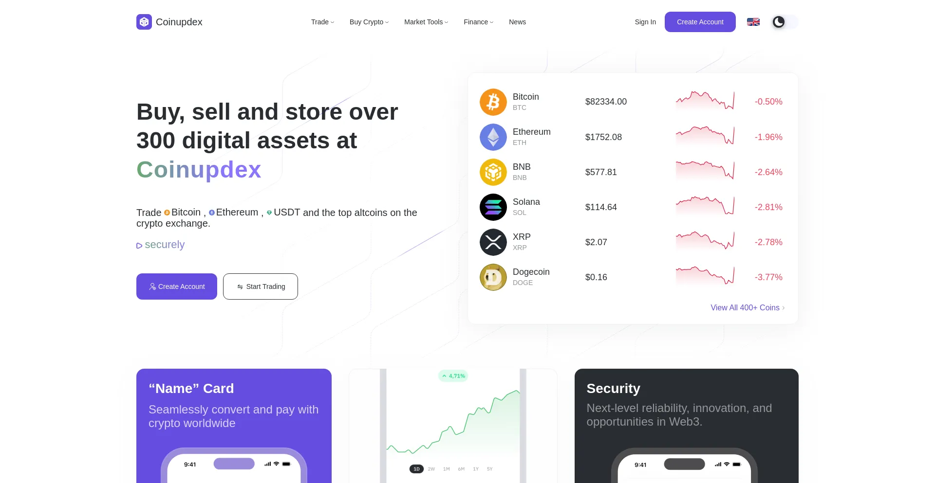 Website screenshot of Coinupdex.com