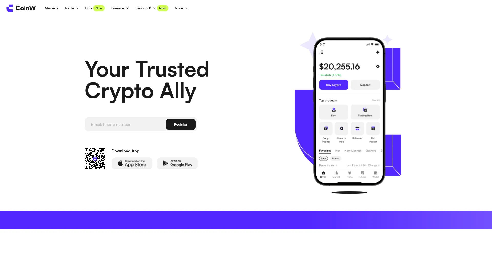 Website screenshot of Coinw.com
