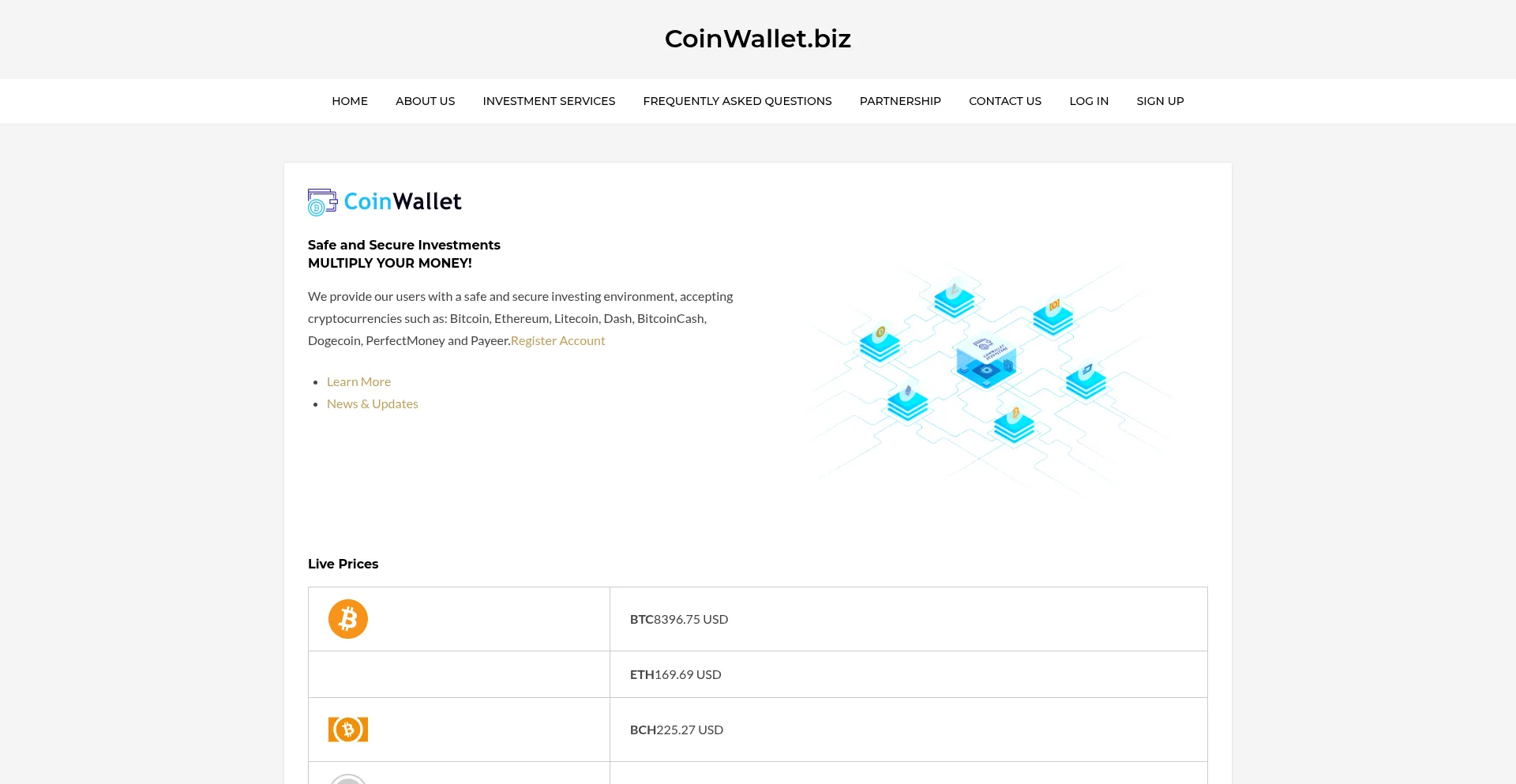 Website screenshot of Coinwallet.biz