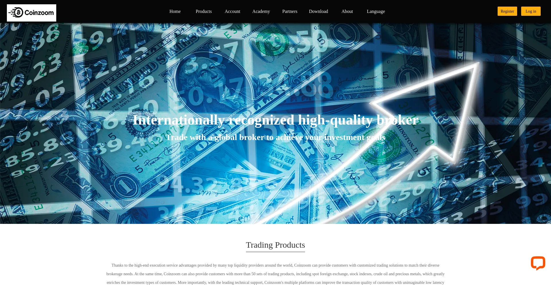 Website screenshot of Coinzoomfx.com