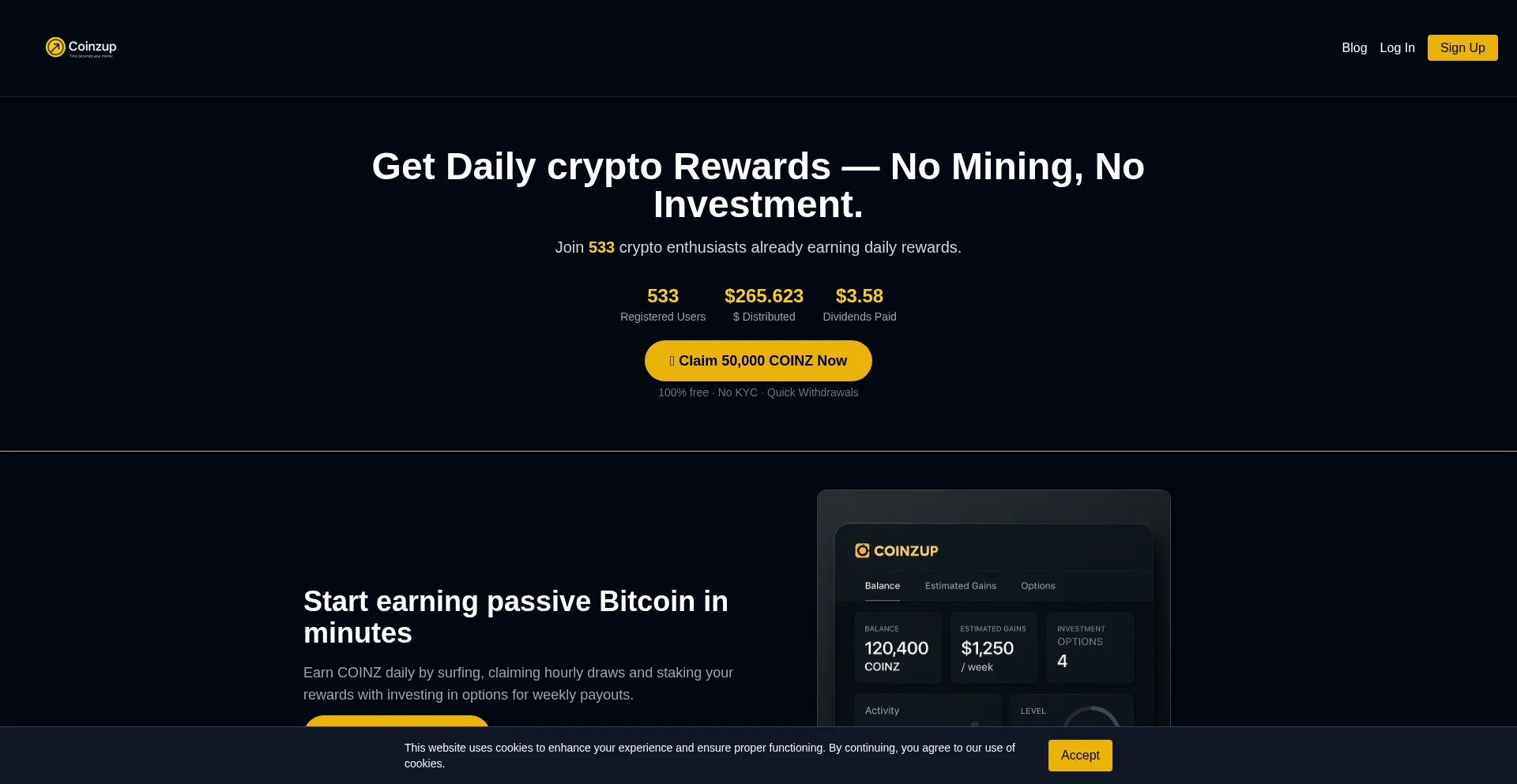 Website screenshot of Coinzup.net