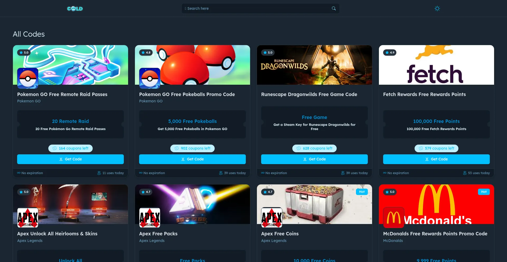 Website screenshot of Coldcoupons.com