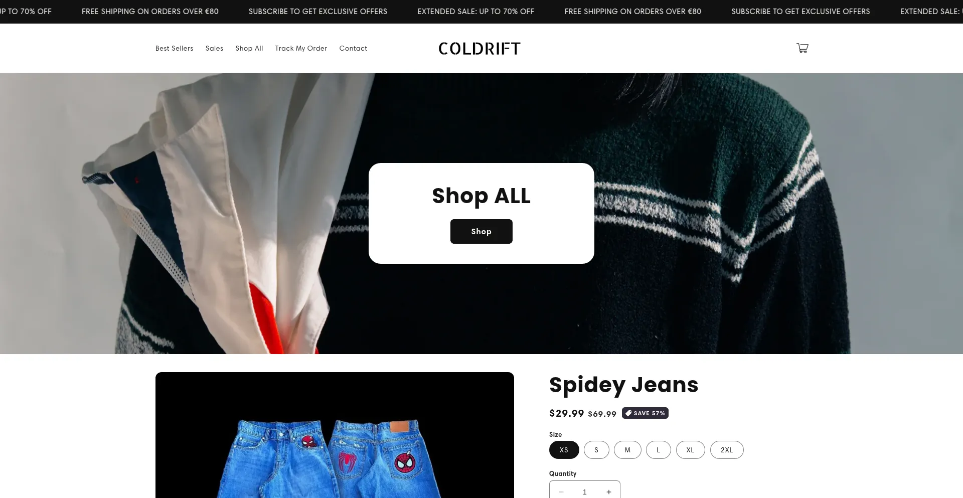 Website screenshot of Coldrift.shop