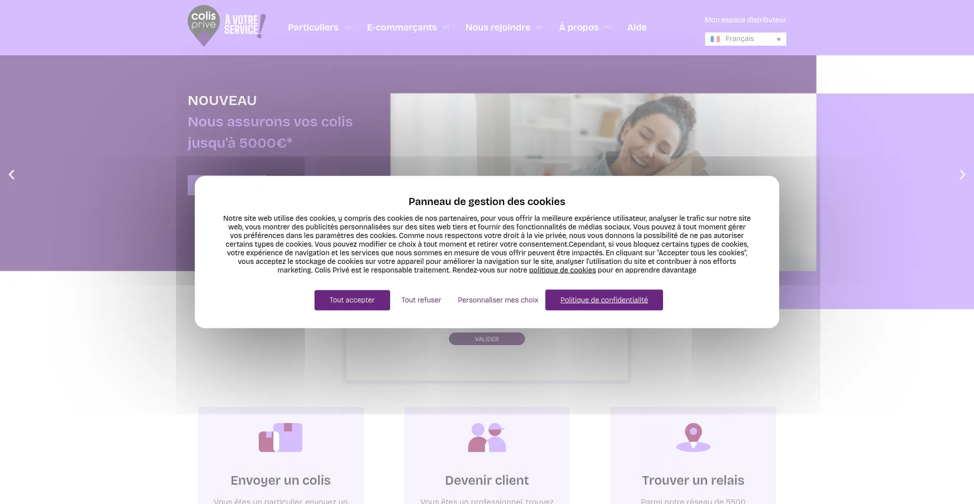 Website screenshot of Colisprive.fr