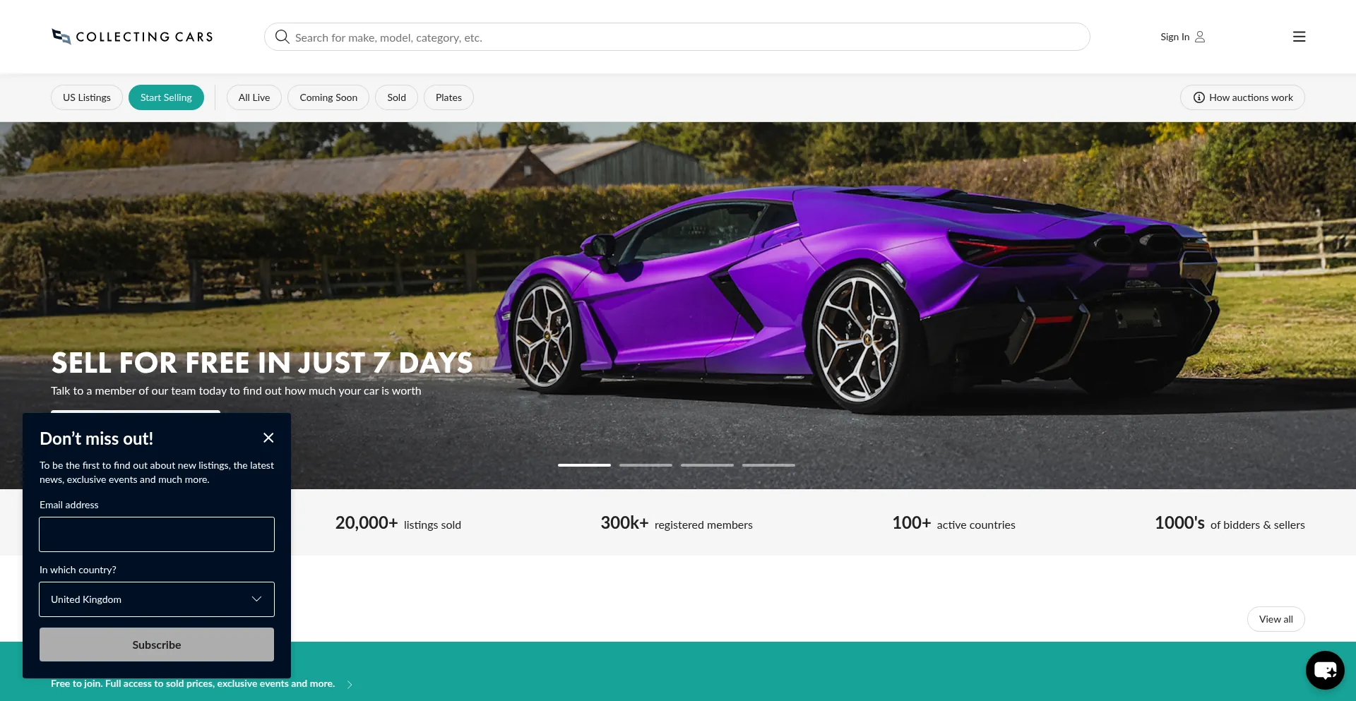 Website screenshot of Collectingcars.com