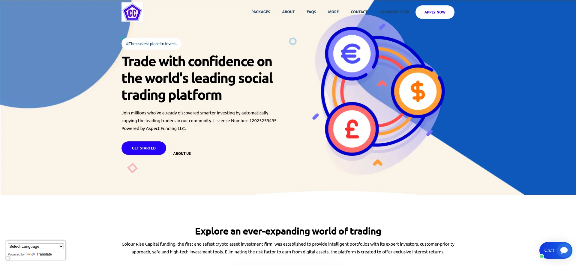 Website screenshot of Colourrisecapitalfunding.site