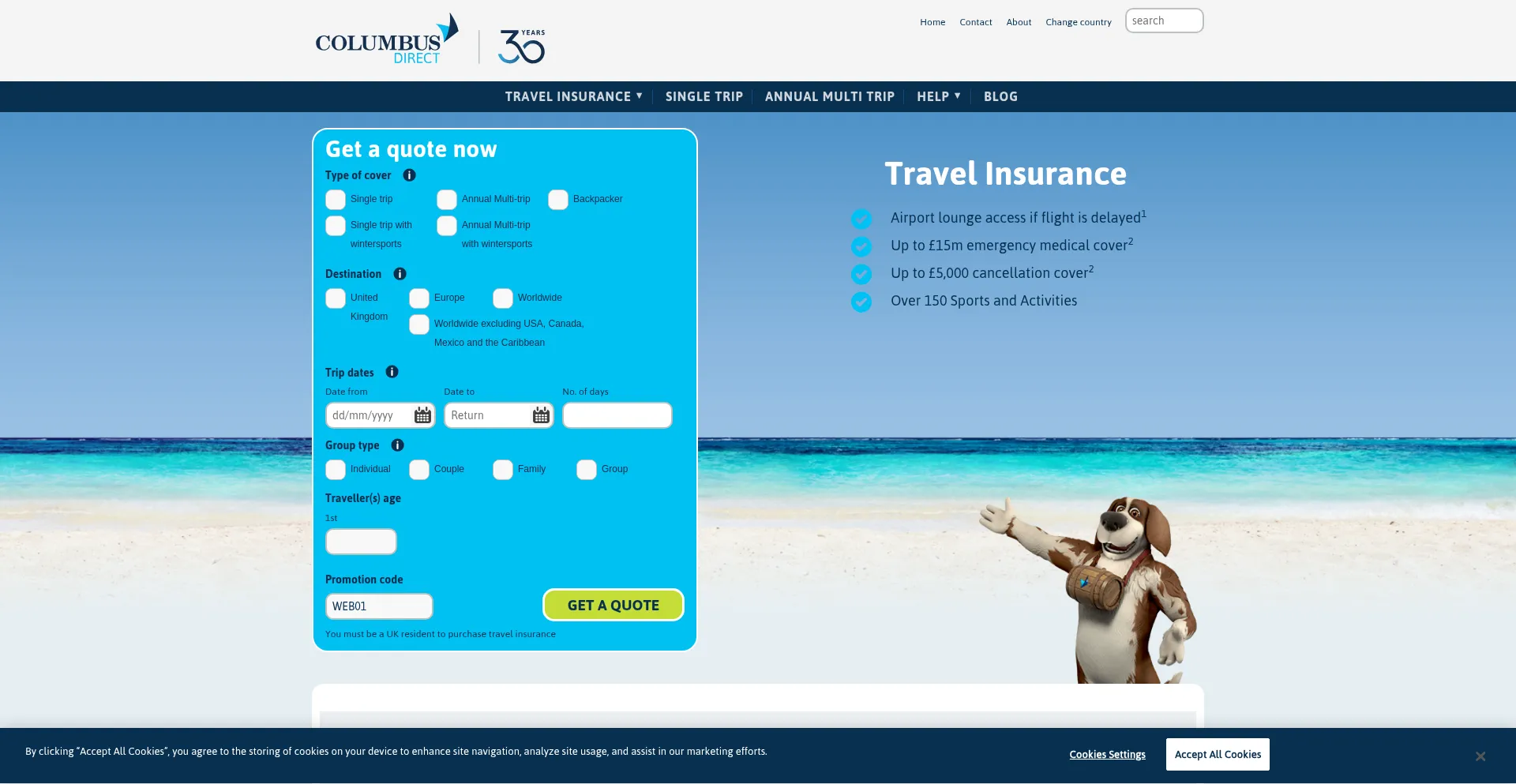 Website screenshot of Columbusdirect.com