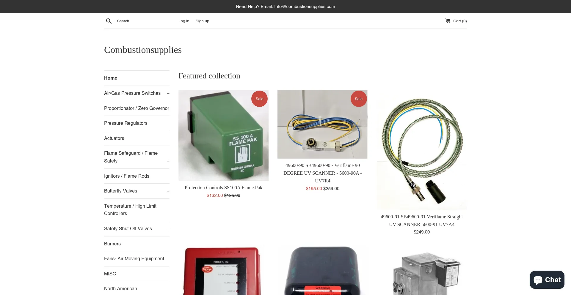 Website screenshot of Combustionsupplies.com