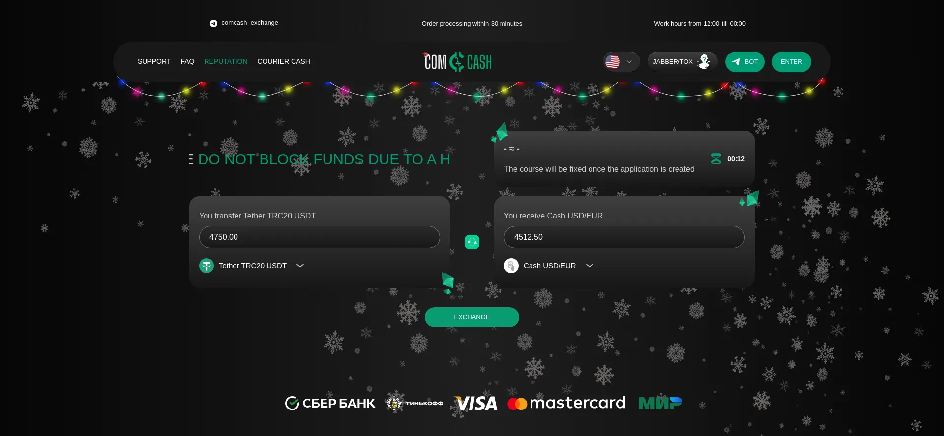 Website screenshot of Comcash.io