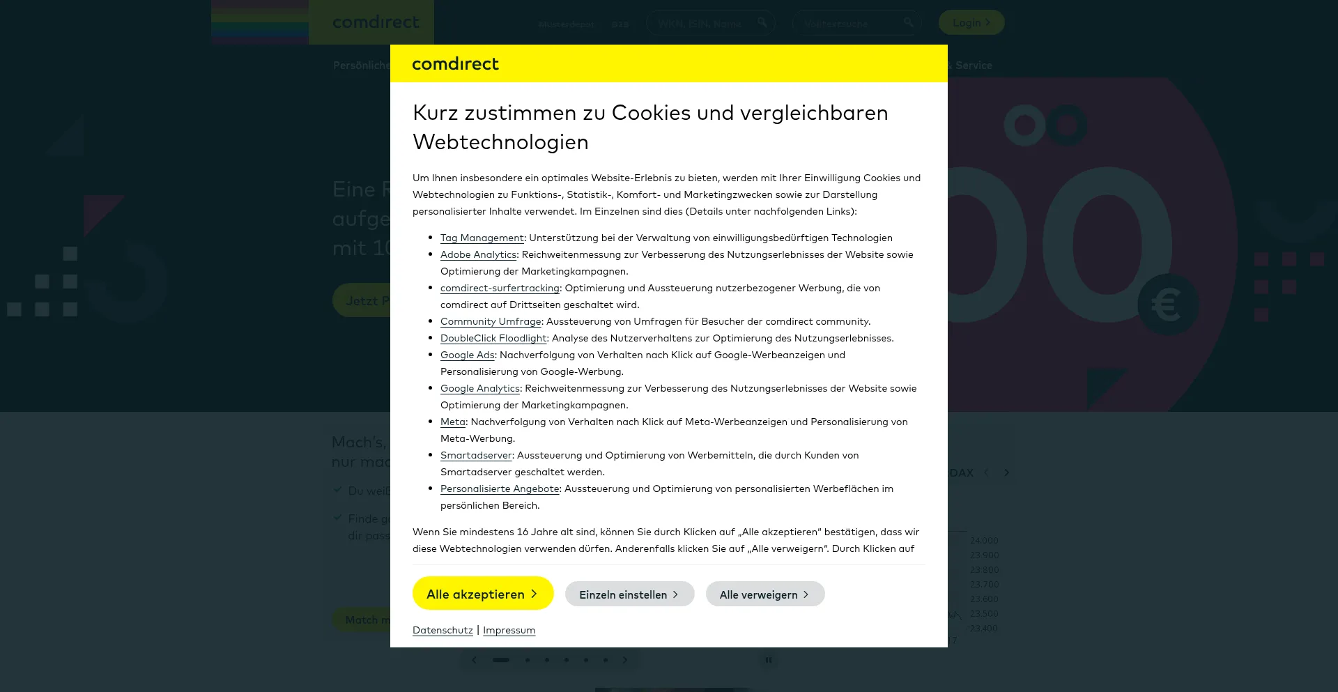 Website screenshot of Comdirect.de