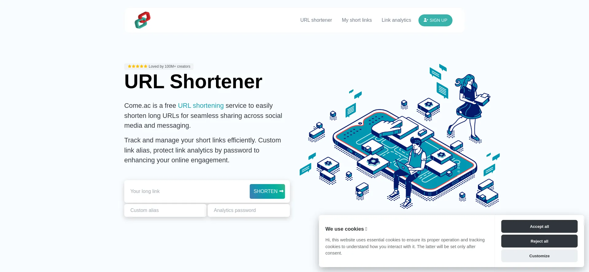 Website screenshot of Come.ac