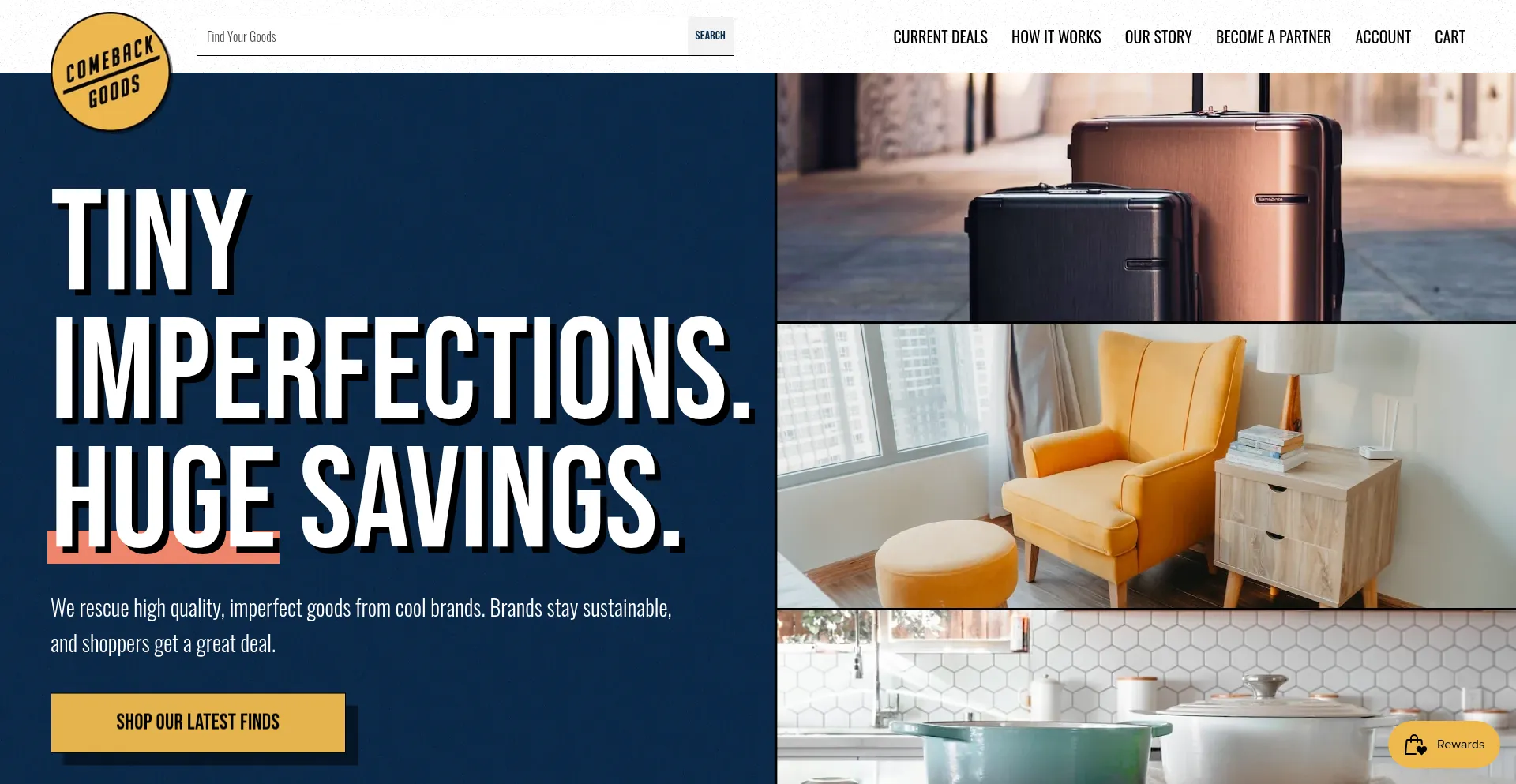 Website screenshot of Comebackgoods.com