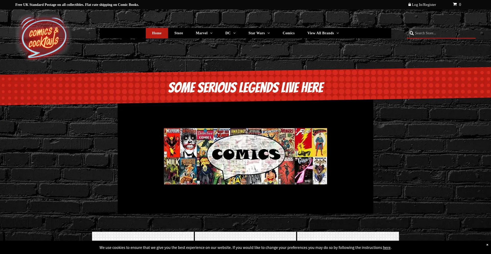 Website screenshot of Comicsandcocktails.co.uk