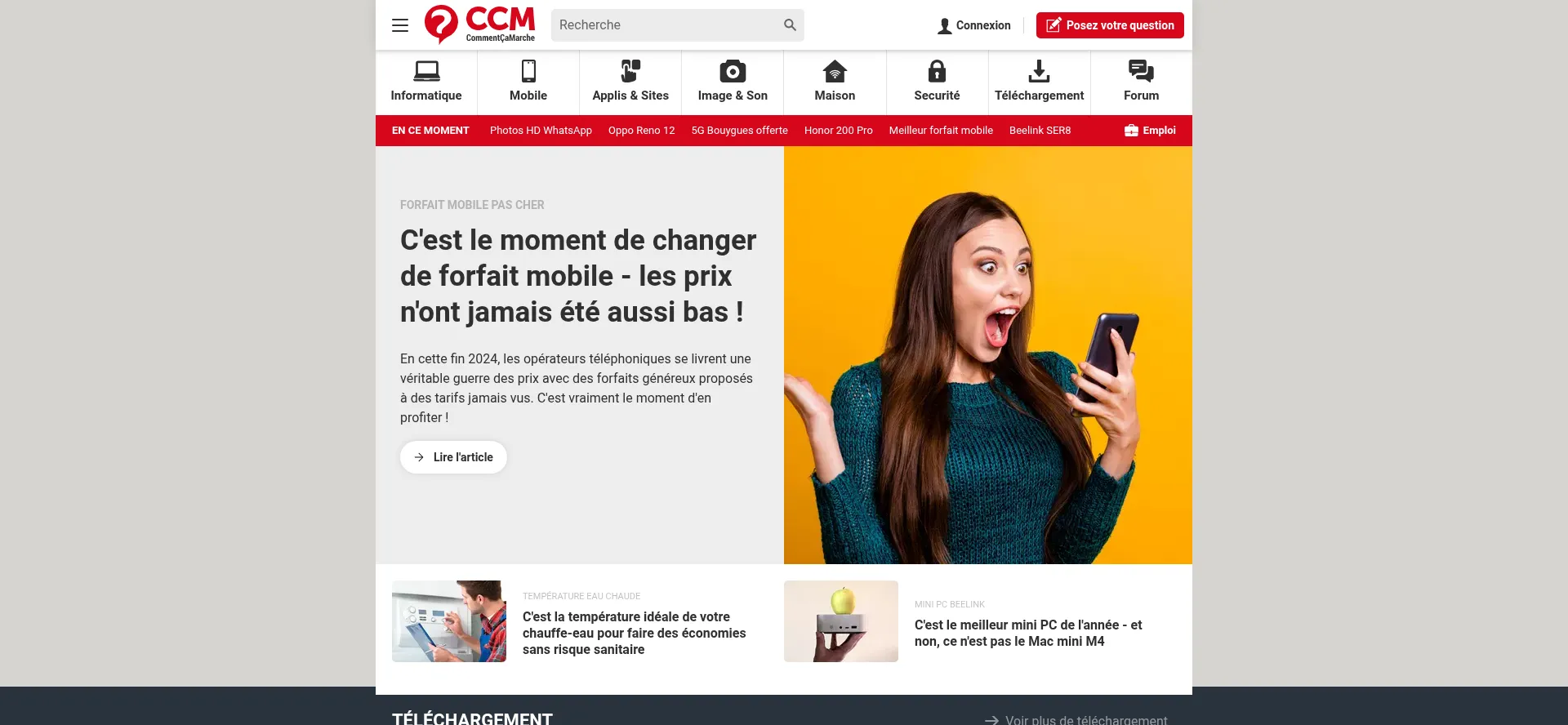 Website screenshot of Commentcamarche.net
