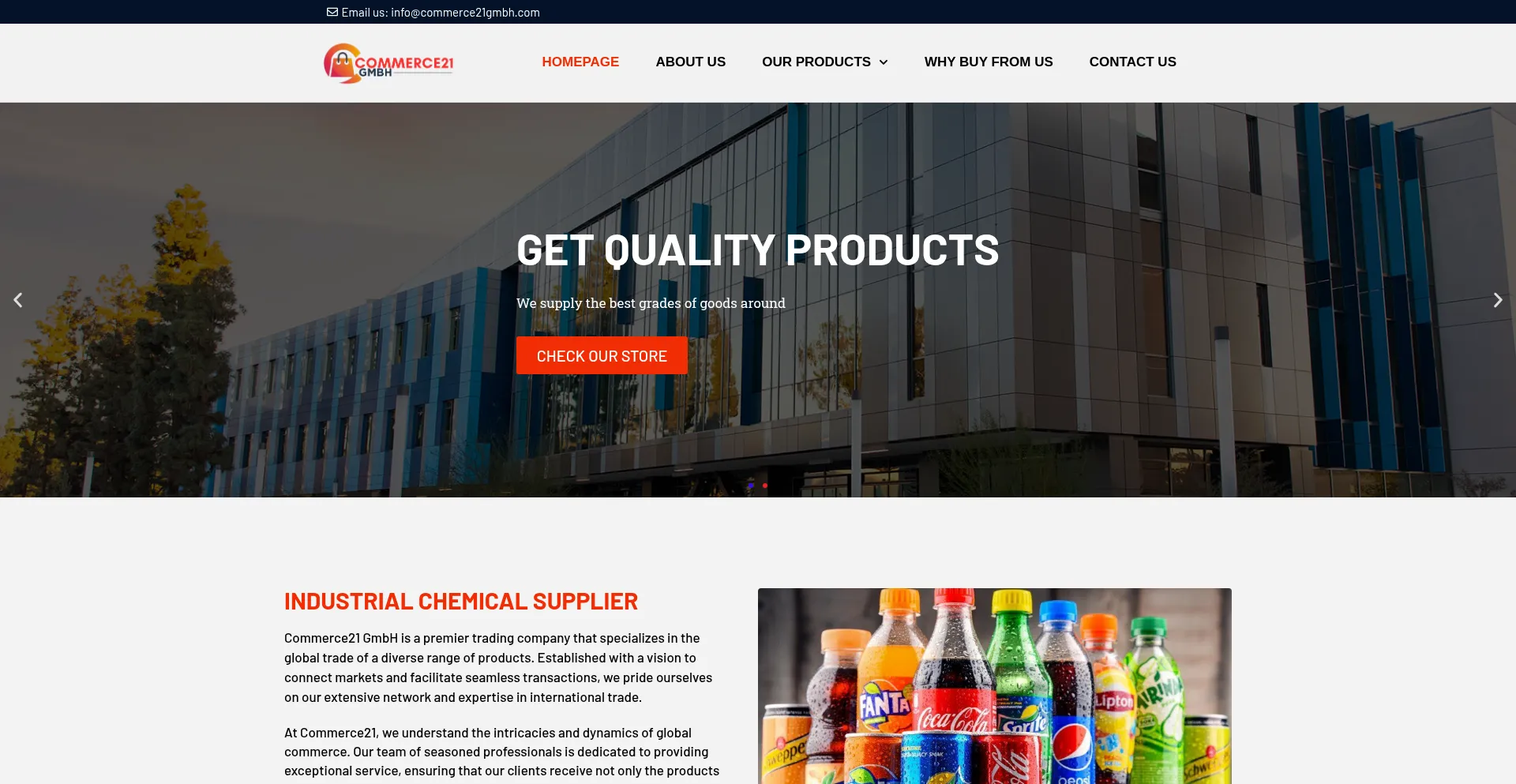 Website screenshot of Commerce21gmbh.com