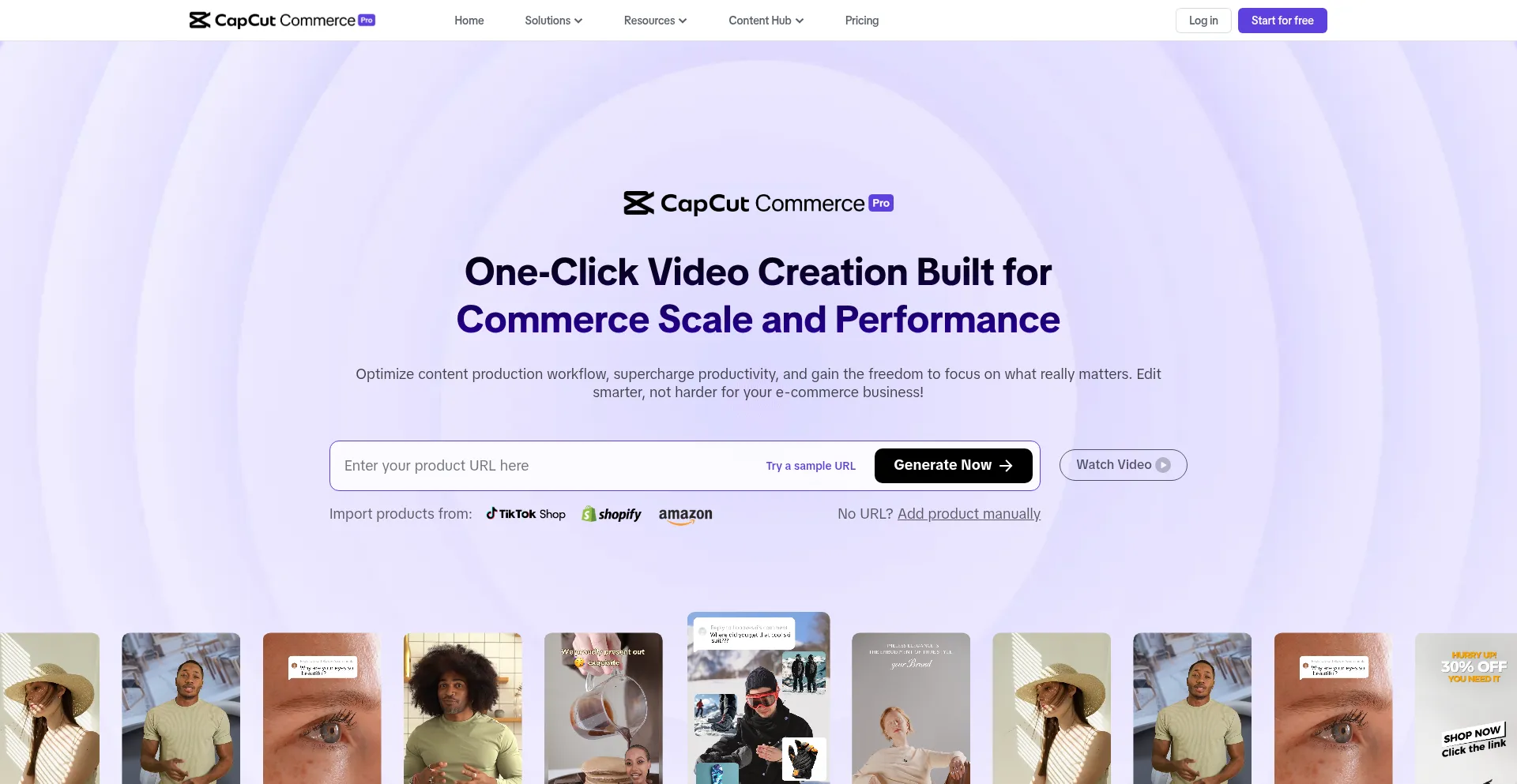 Website screenshot of Commercepro.capcut.com