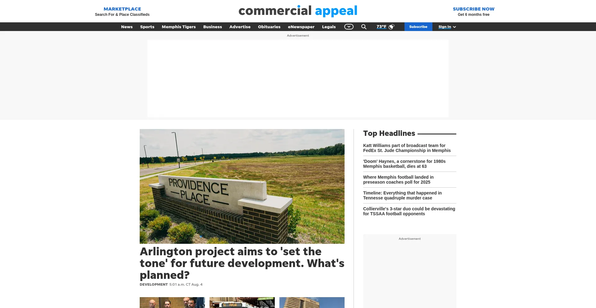 Website screenshot of Commercialappeal.com