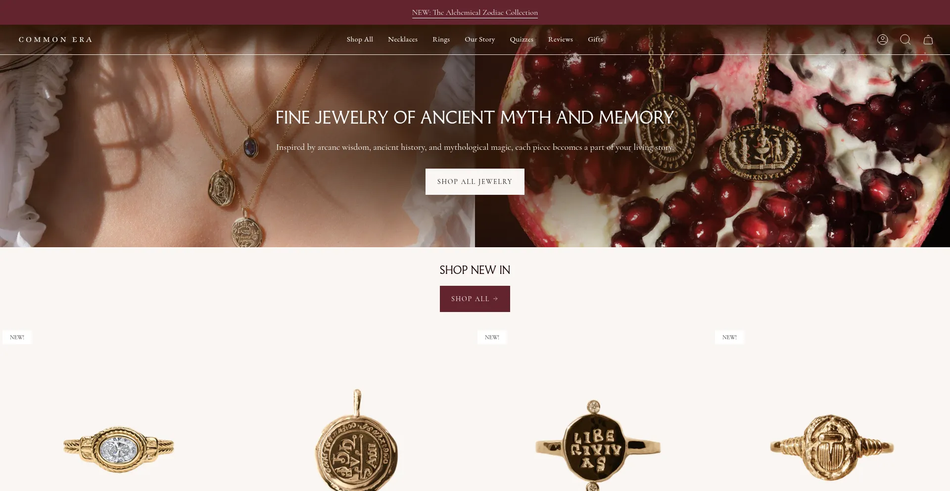Website screenshot of Commonerajewelry.com