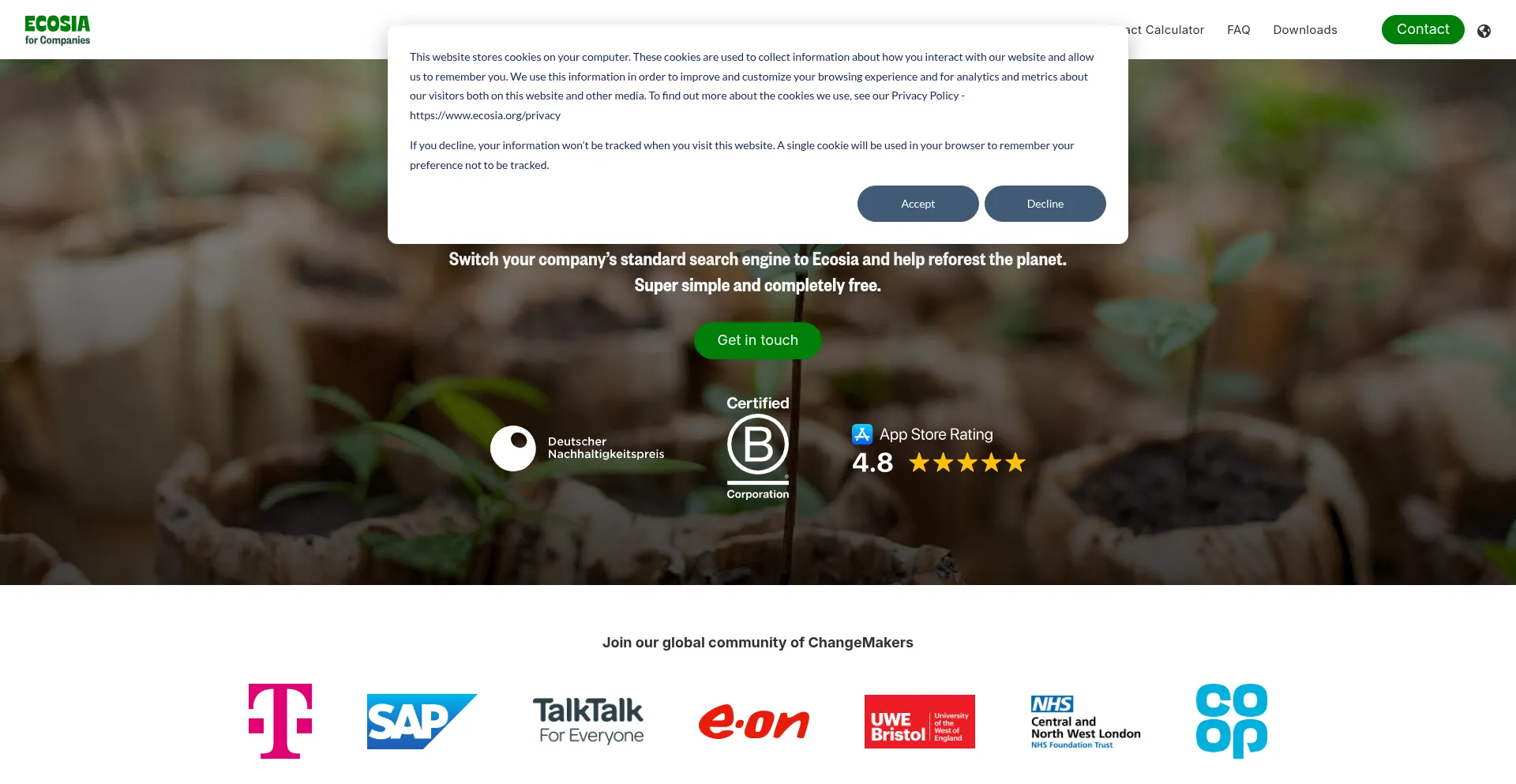 Website screenshot of Companies.ecosia.org