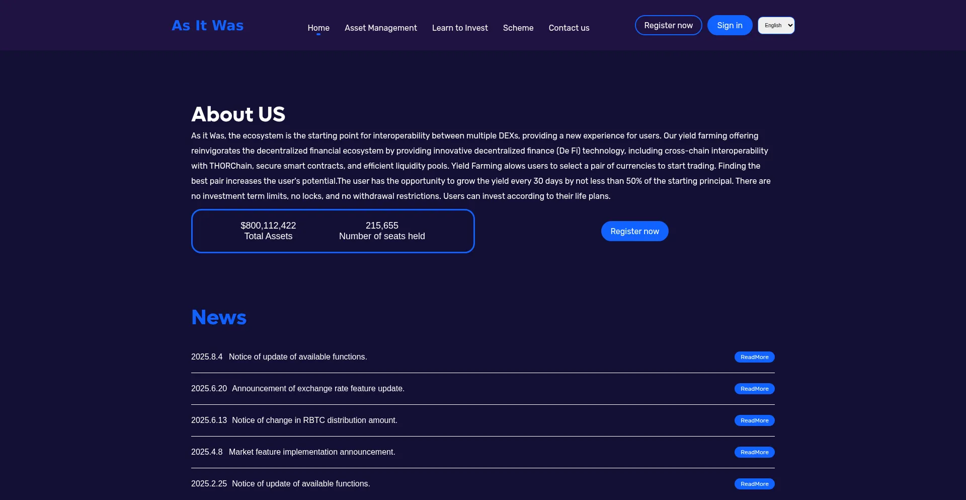 Website screenshot of Company.as-it-was.io