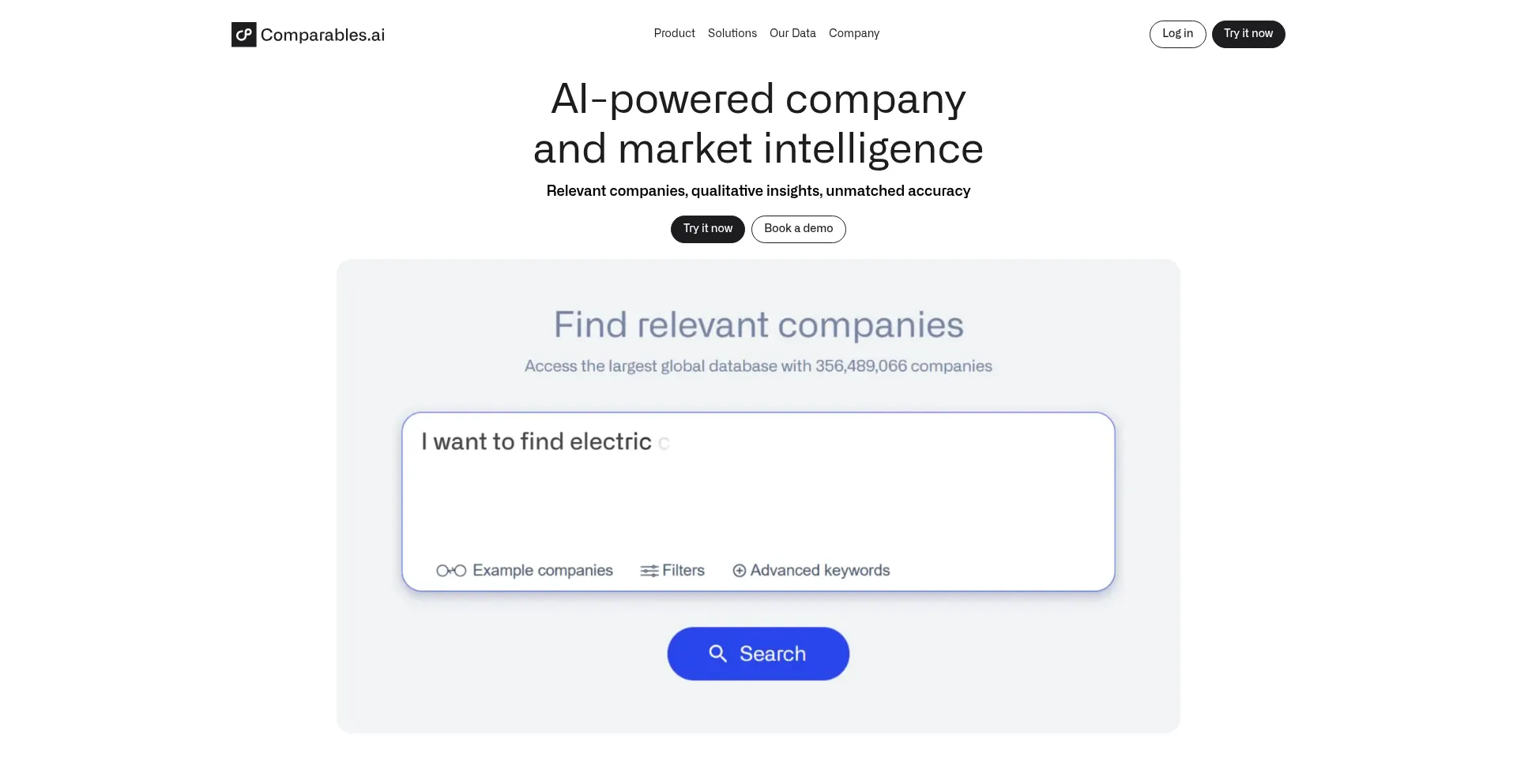 Website screenshot of Comparables.ai