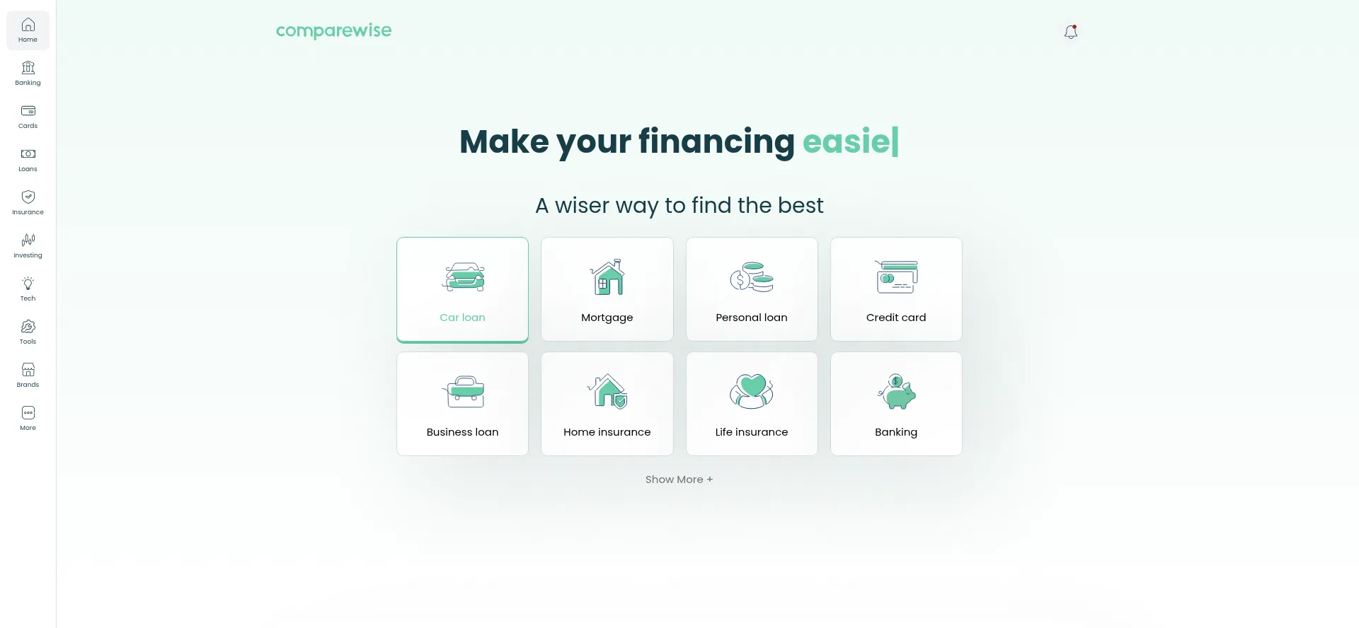 Website screenshot of Comparewise.ca
