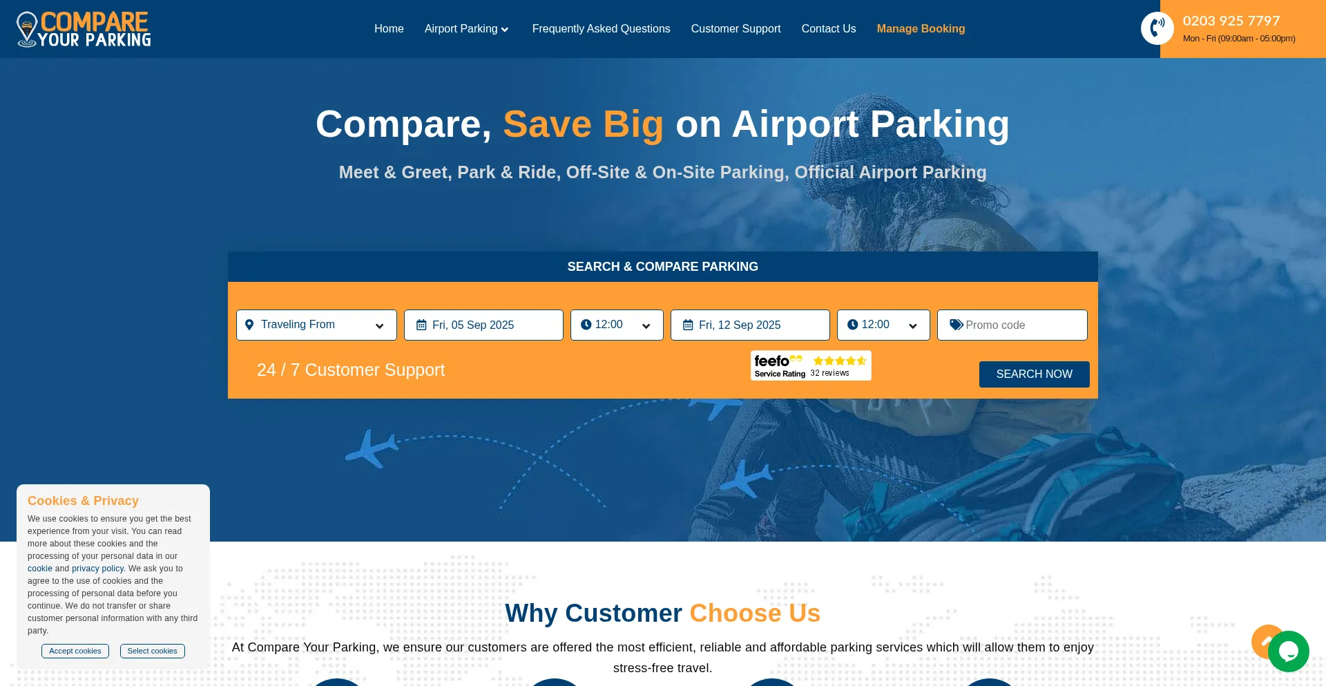 Website screenshot of Compareyourparking.co.uk
