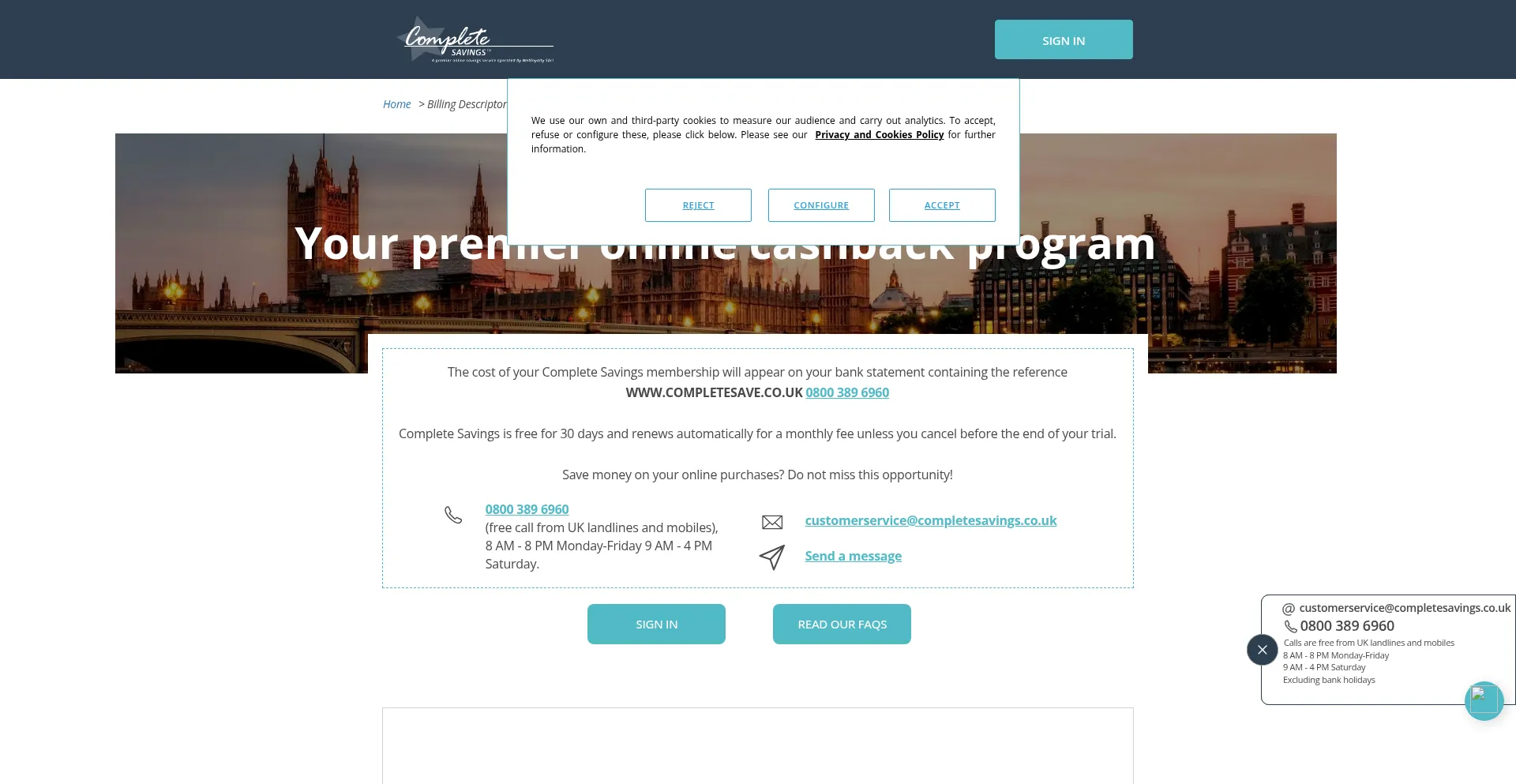 Website screenshot of Completesave.co.uk