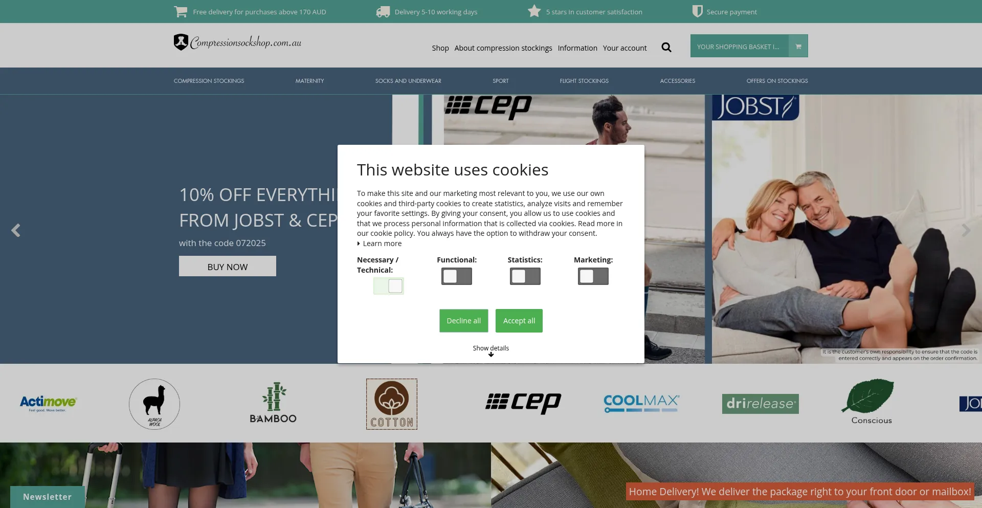 Website screenshot of Compressionsockshop.com.au