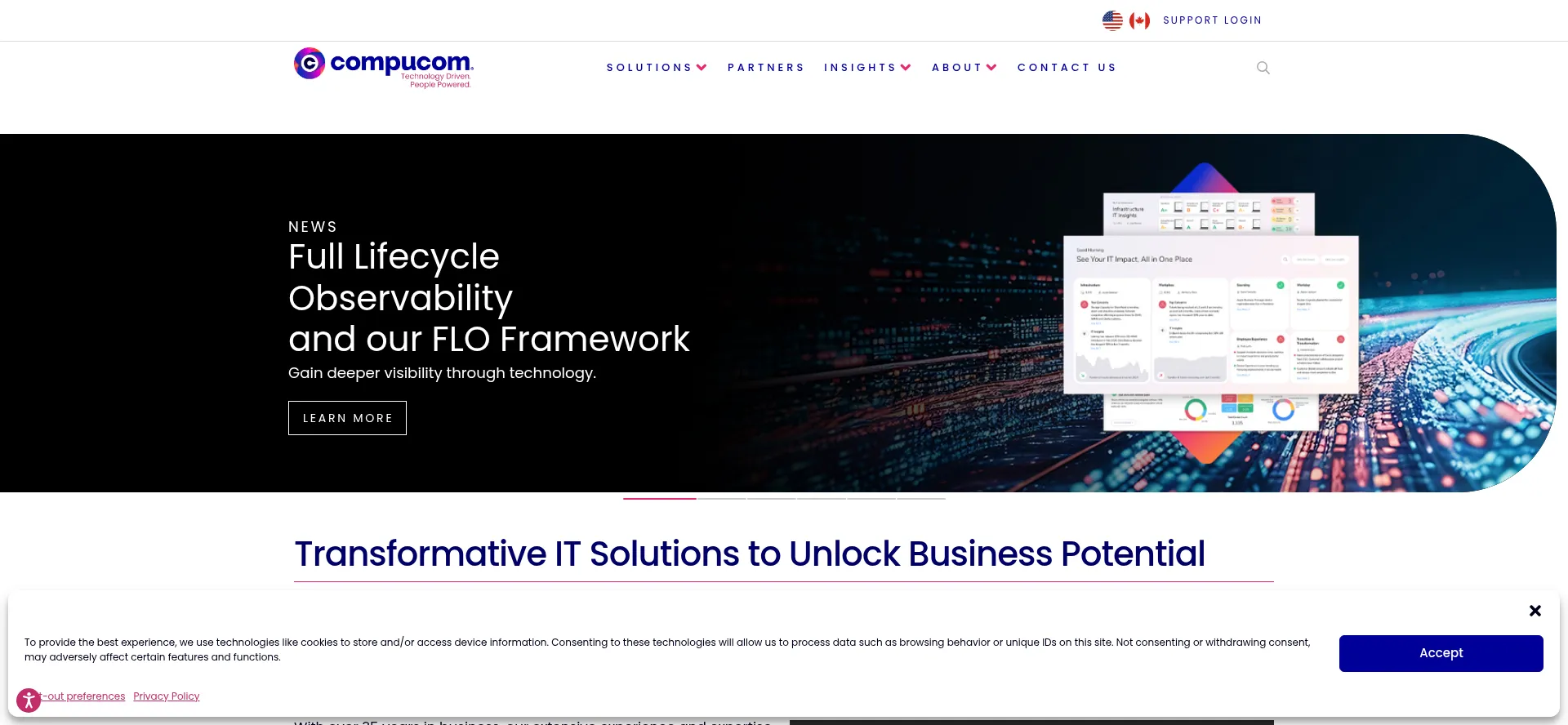 Website screenshot of Compucom.com