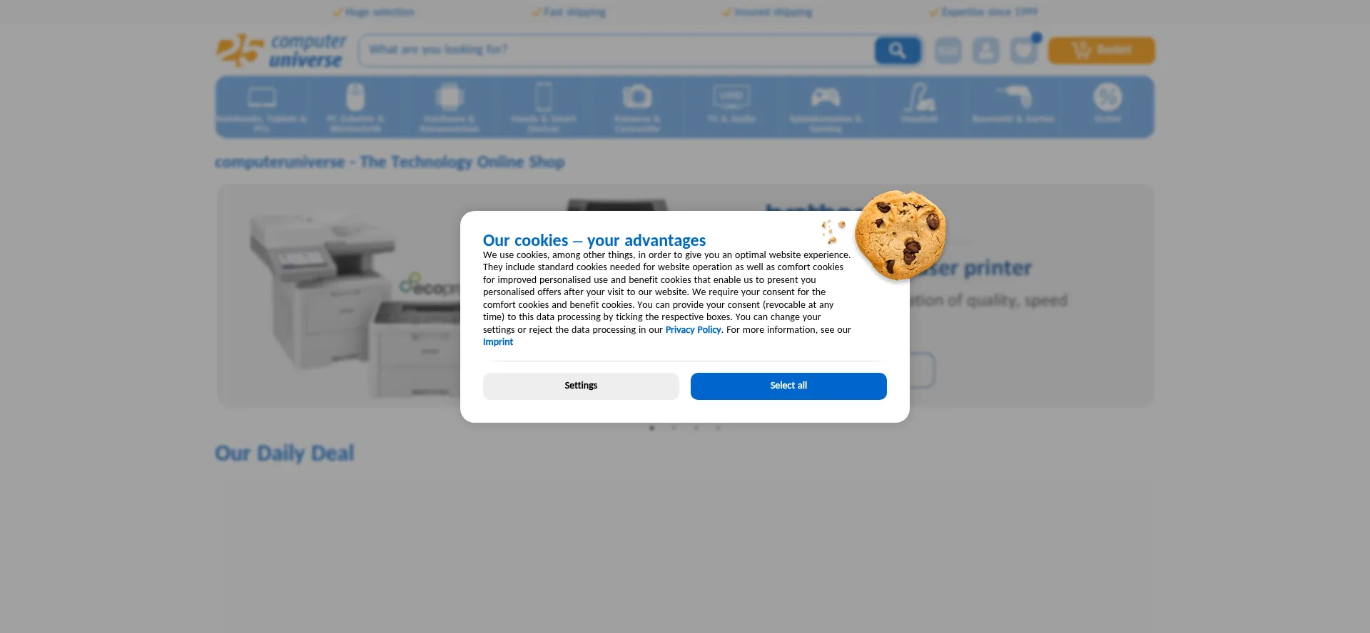 Website screenshot of Computeruniverse.net