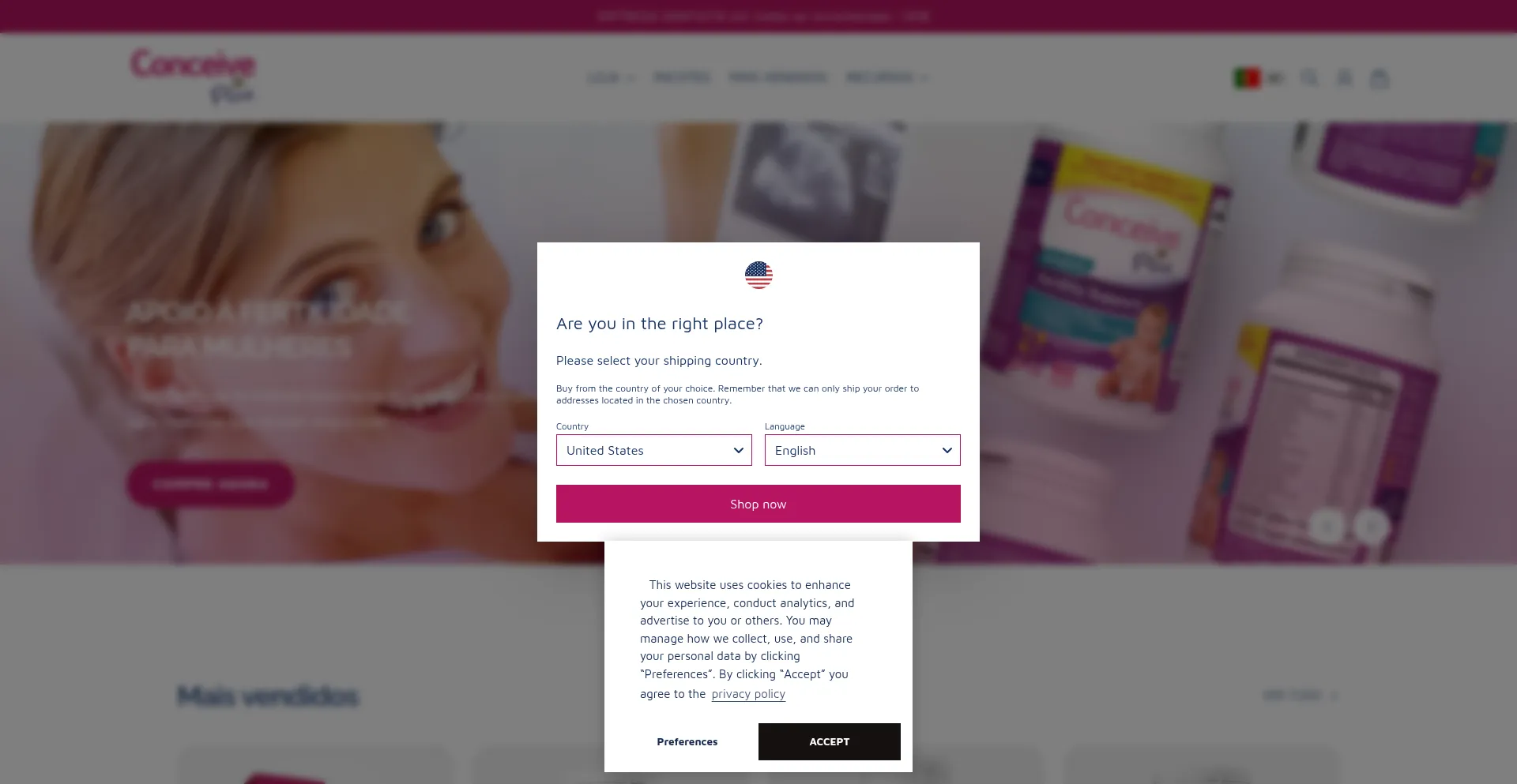 Website screenshot of Conceiveplus.pt