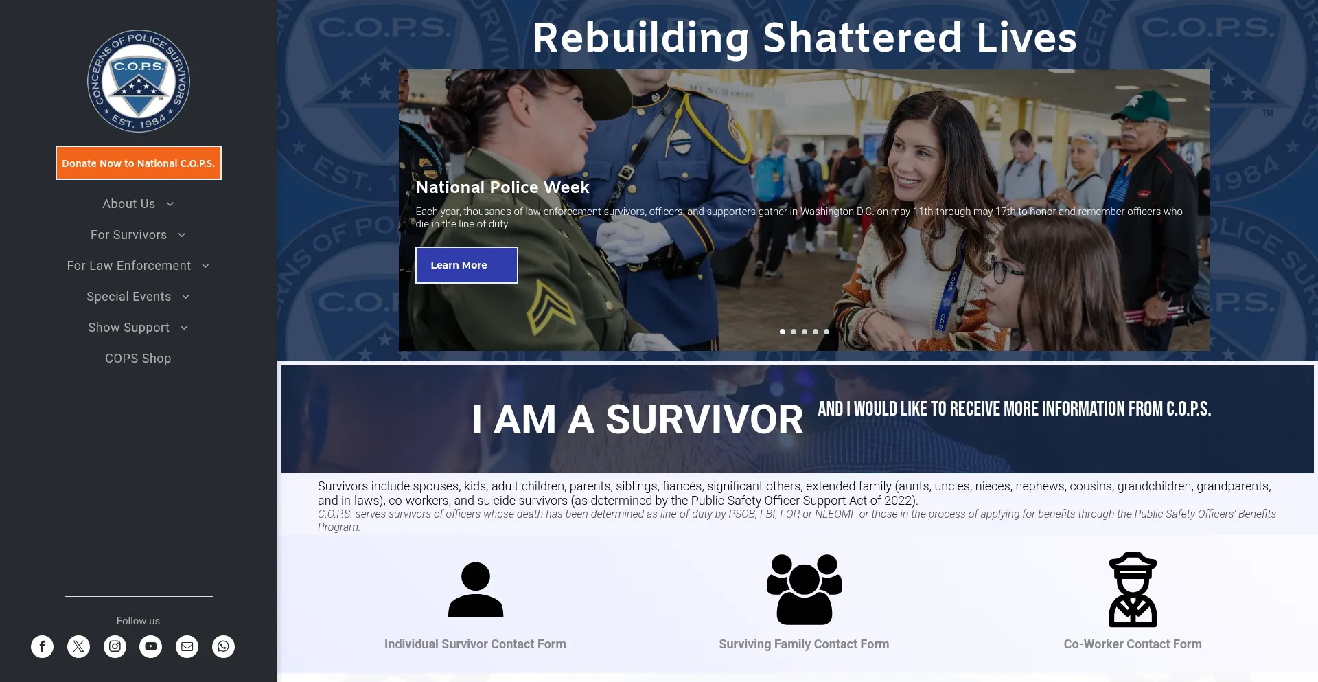Website screenshot of Concernsofpolicesurvivors.org