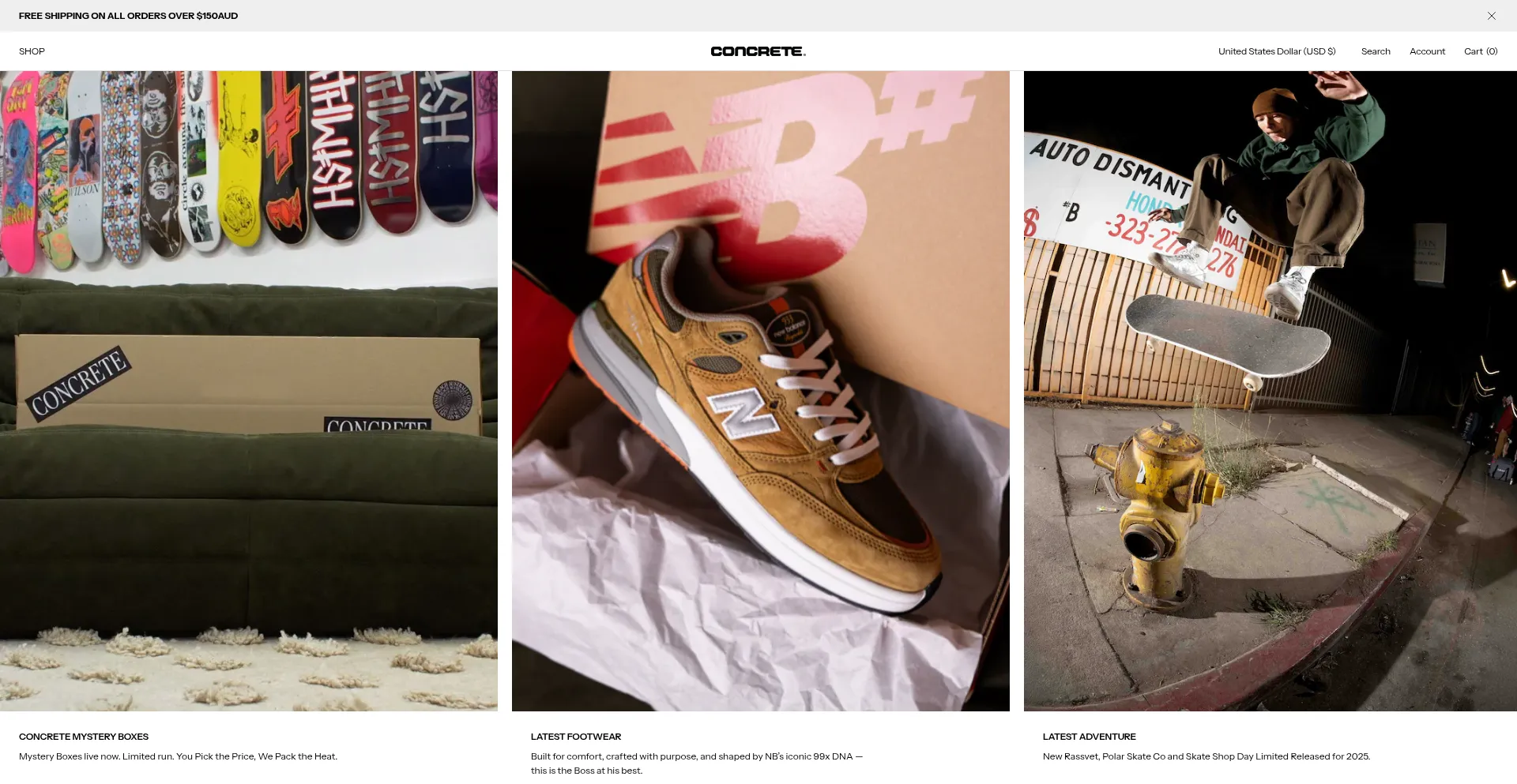 Website screenshot of Concreteskatesupply.com.au