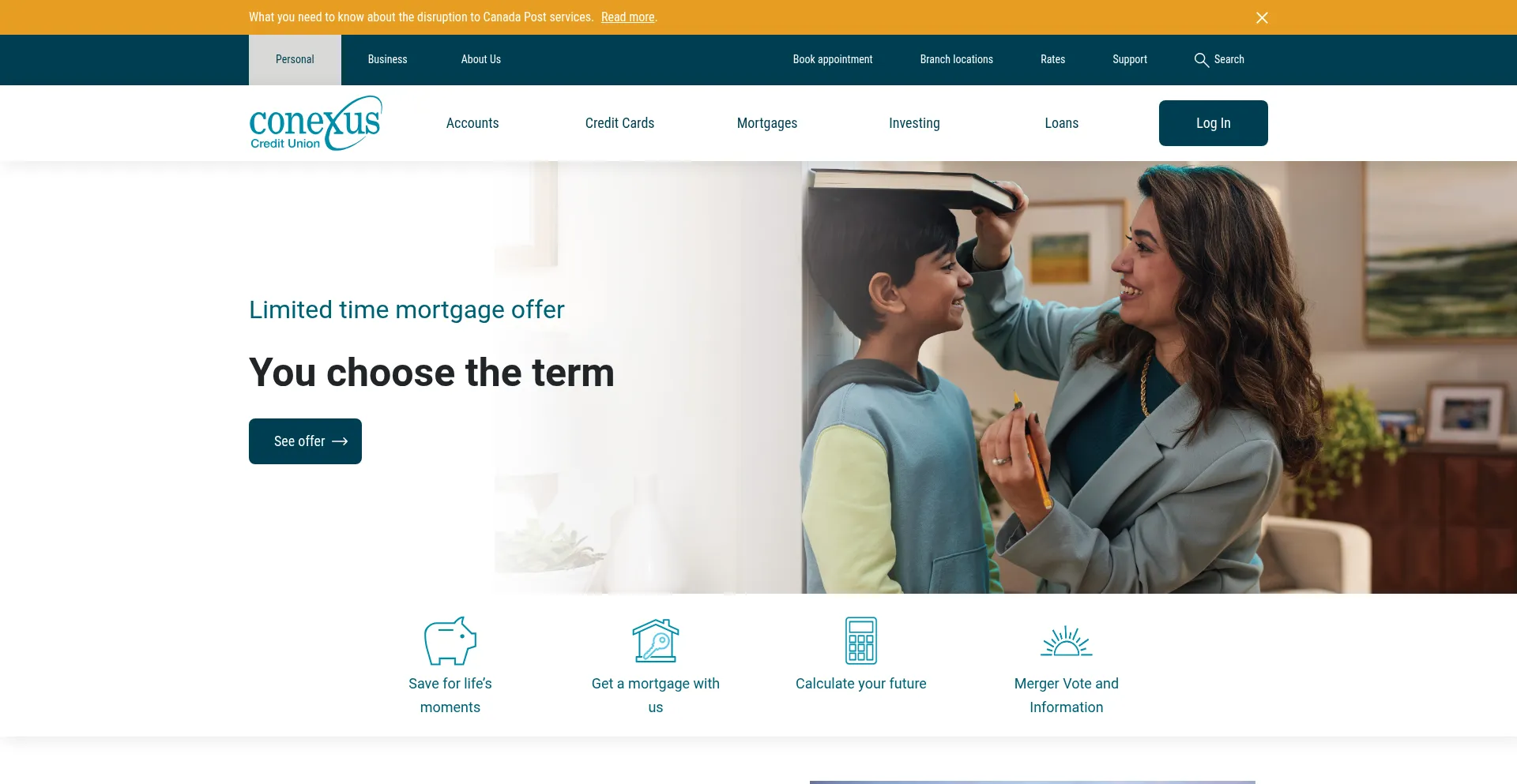 Website screenshot of Conexus.ca