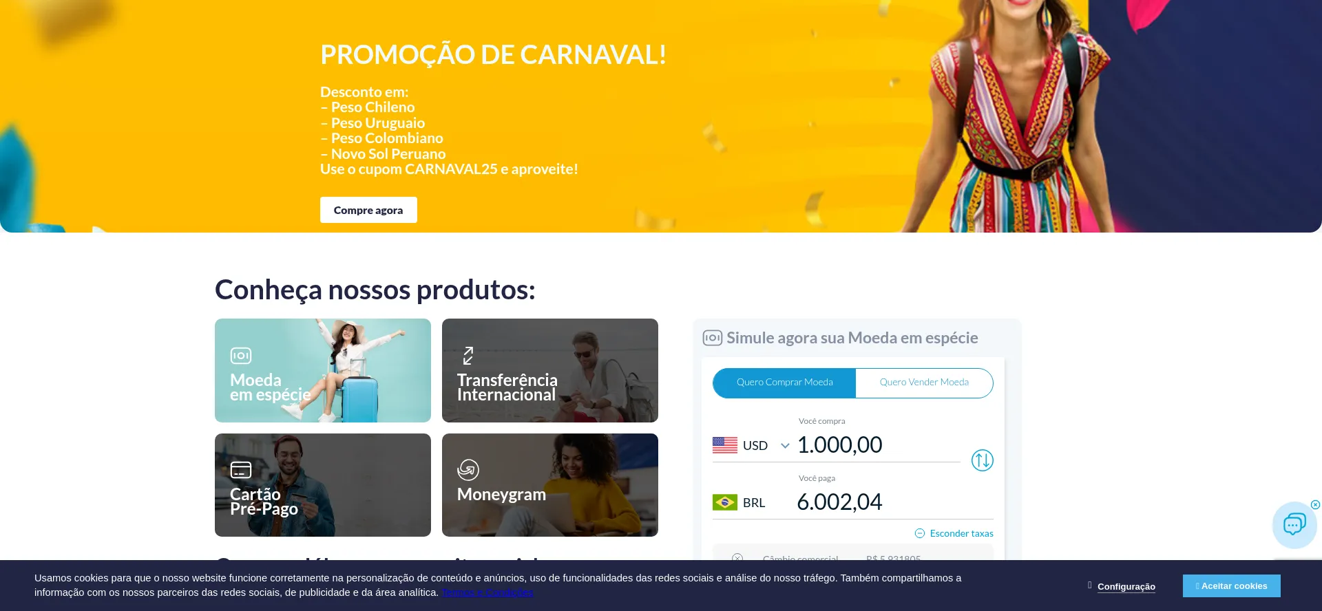 Website screenshot of Confidencecambio.com.br