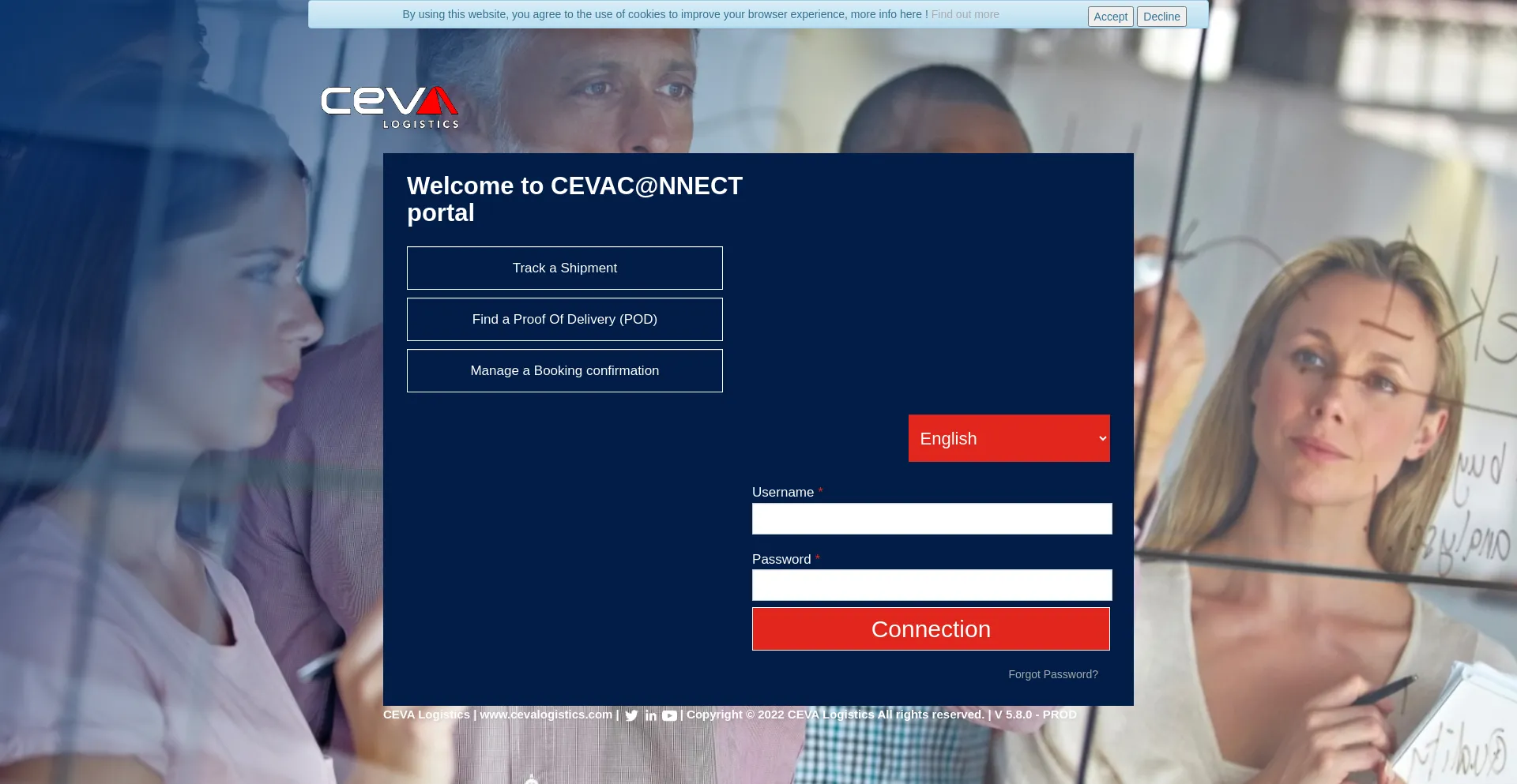 Website screenshot of Connect.gefco.net