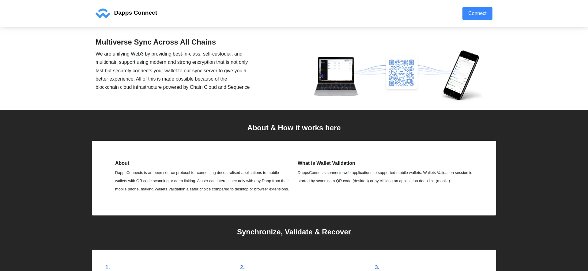 Website screenshot of Connect-validator.vercel.app